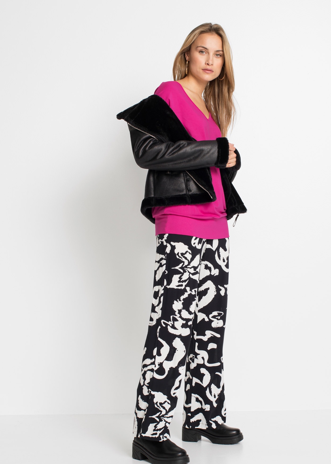 bonprix T-shirt oversize »Oversized-Shirt aus fliessender Viskose« coupe ample, manches 3/4, encolure large, en viscose