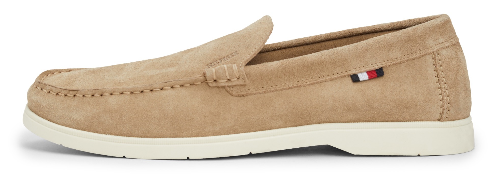 Tommy Hilfiger Slipper »HILFIGER CASUAL SUEDE LOAFER«, Businessmode, Schlupfschuh, Freitzeitschuh mit seitlicher Logoflag