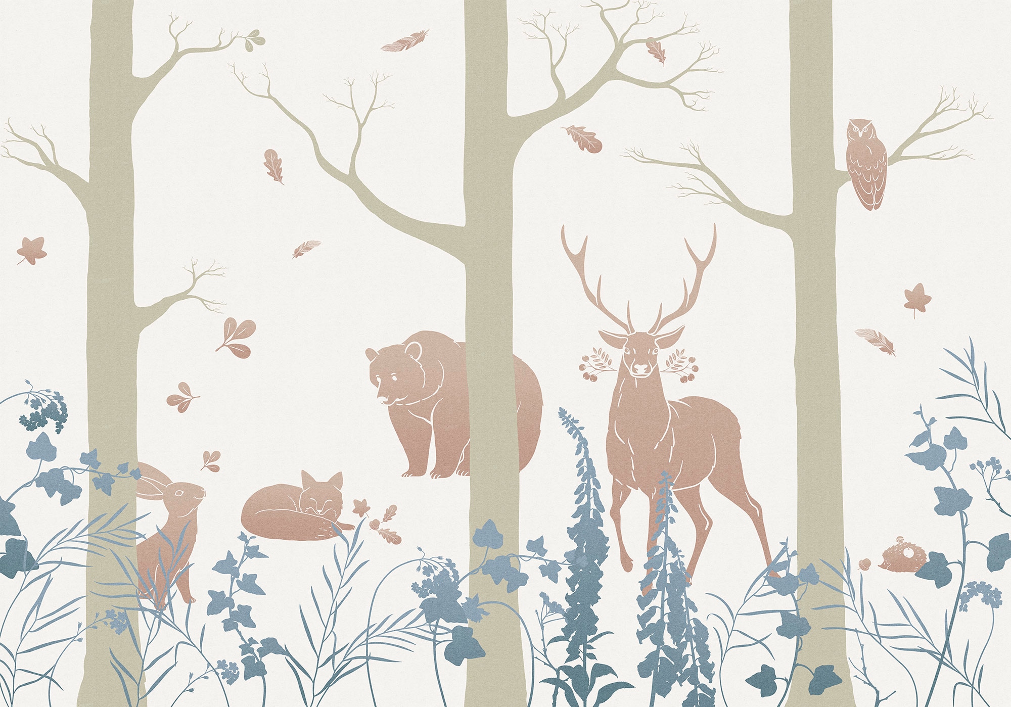 Image of Komar Vliestapete "Digitaldruck Vlies - Forest Animals - Grösse 400 x 280 cm" bedruckt glatt Wohnzimmer, Schlafzimmer