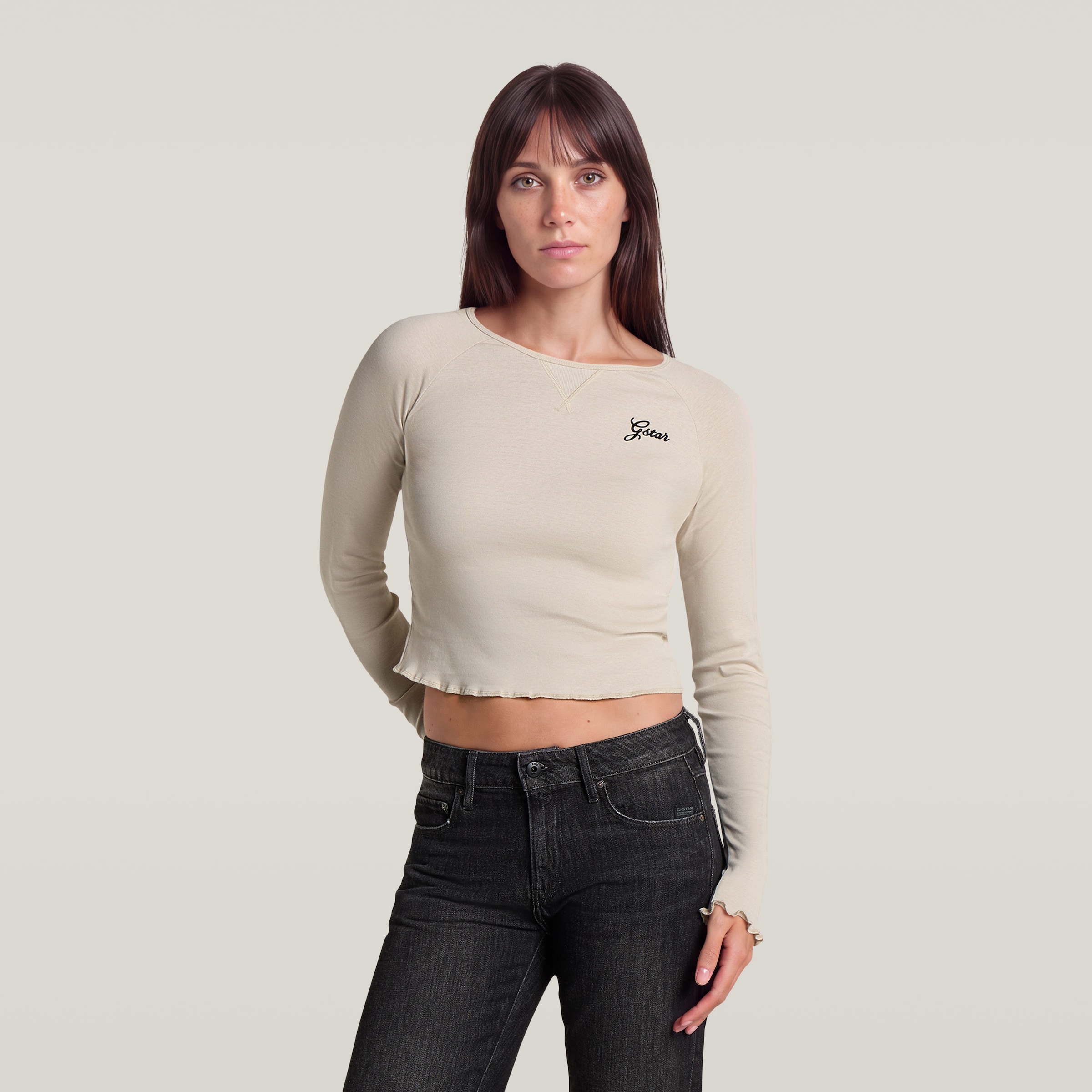 Image of G-STAR Langarmshirt "Script Cropped r t ls wmn" aus Baumwolle, Superslim