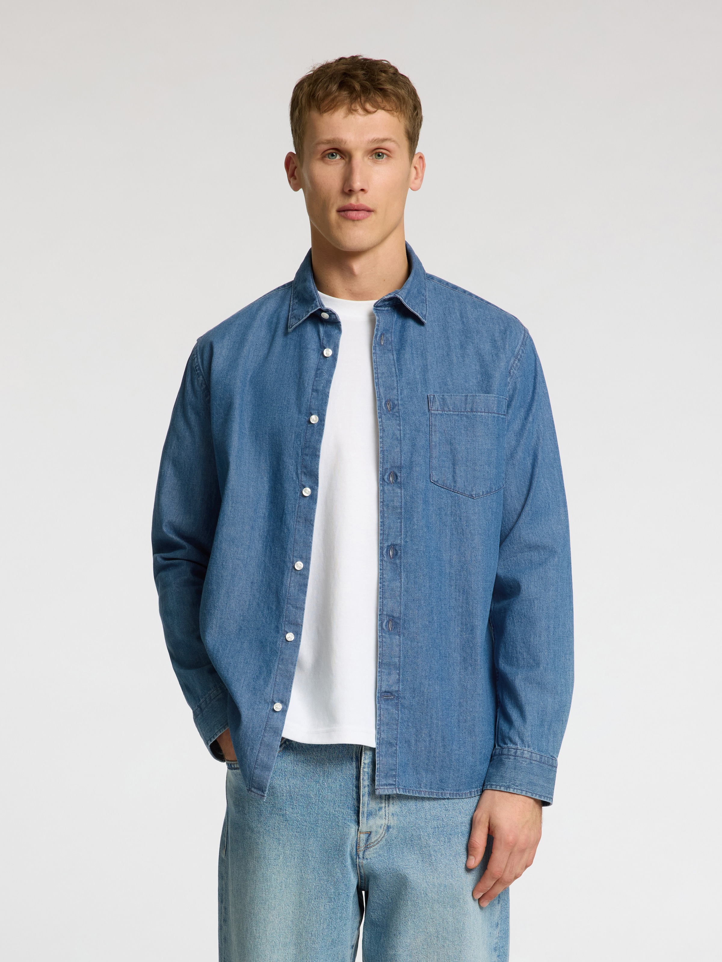 Image of SELECTED Langarmhemd "SLHREGCARLO DENIM LS SHIRT NOOS" Baumwolle, regular fit