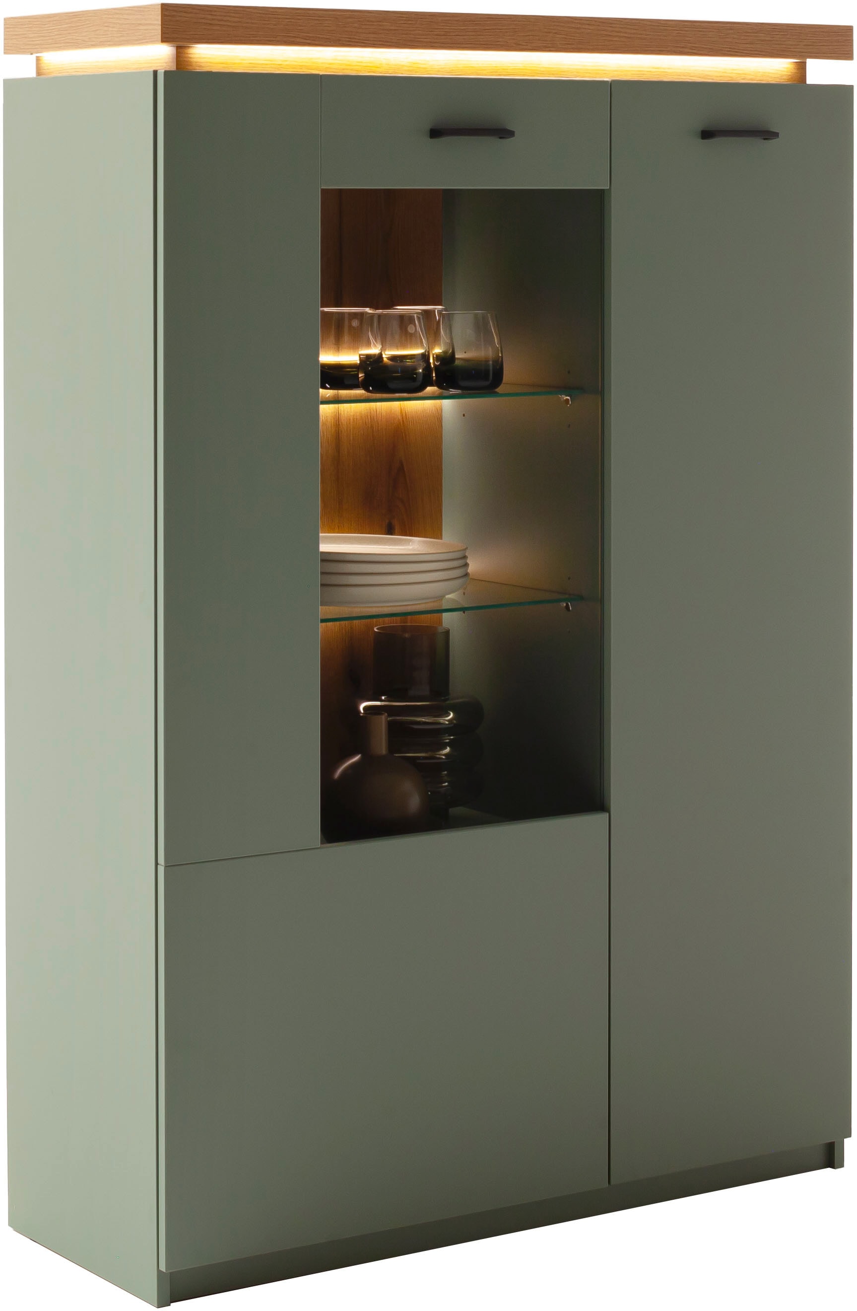 MCA furniture Highboard »MONIZ Highboard« 1 Stk. tlg. Hochkommode,Kommode,Eiche,Salbeigrün,2 Türen,gedämpft,Breite 98 cm