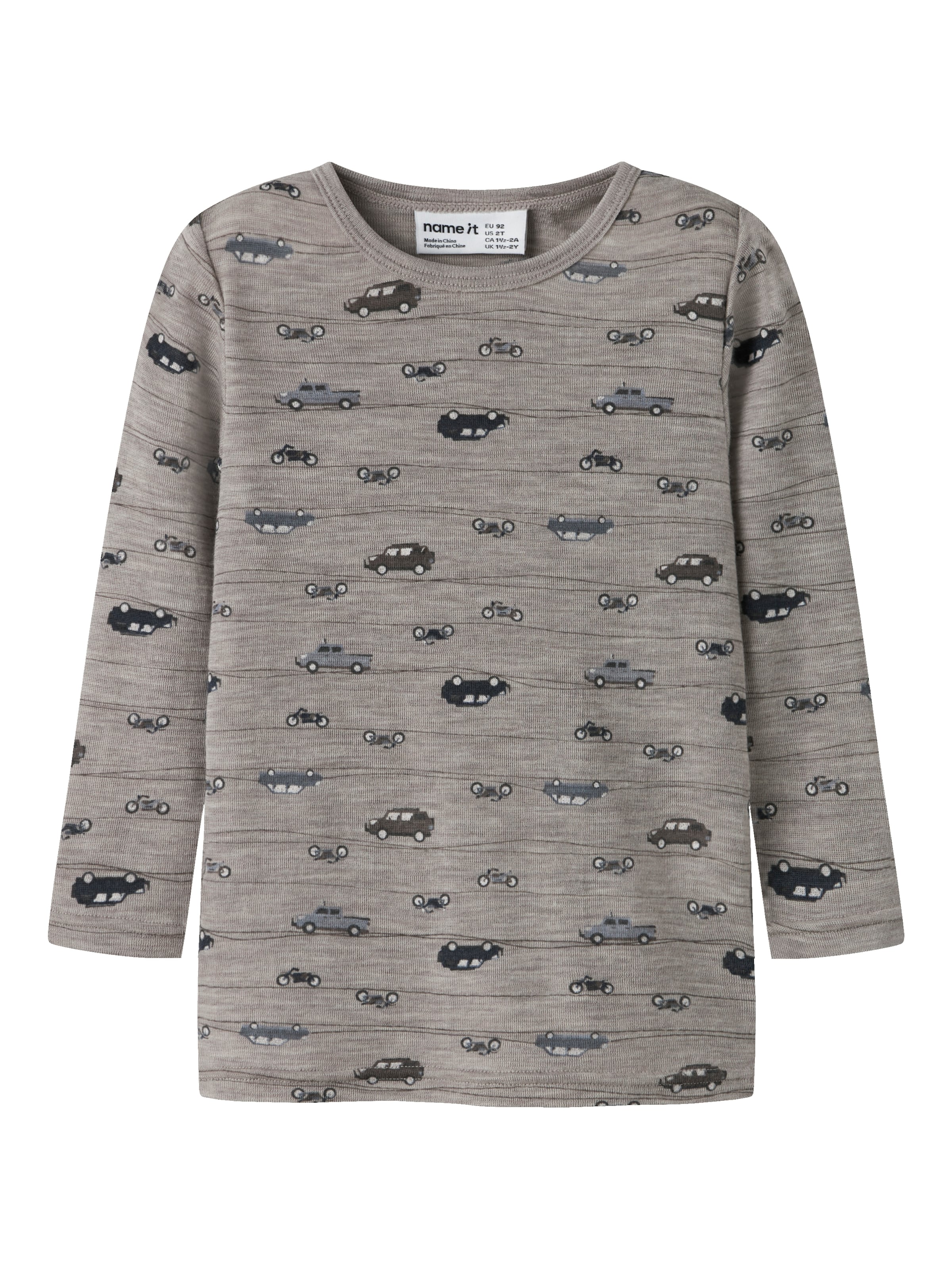 Image of Name It Langarmshirt "NMMWANG WOOL RIB LS TOP AOP NOOS" aus weicher und wärmender Merinowolle