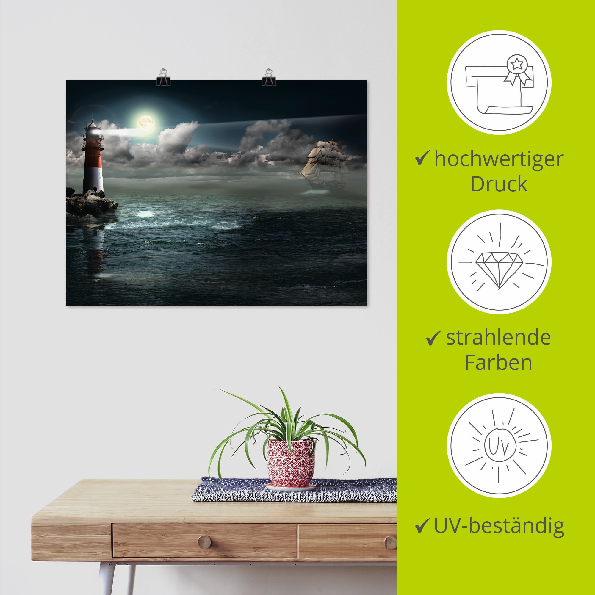 Artland Wandbild »Leuchtturm unter Beleuchtung«, Gebäude, (1 St.), als Leinwandbild, Poster in verschied. Grössen