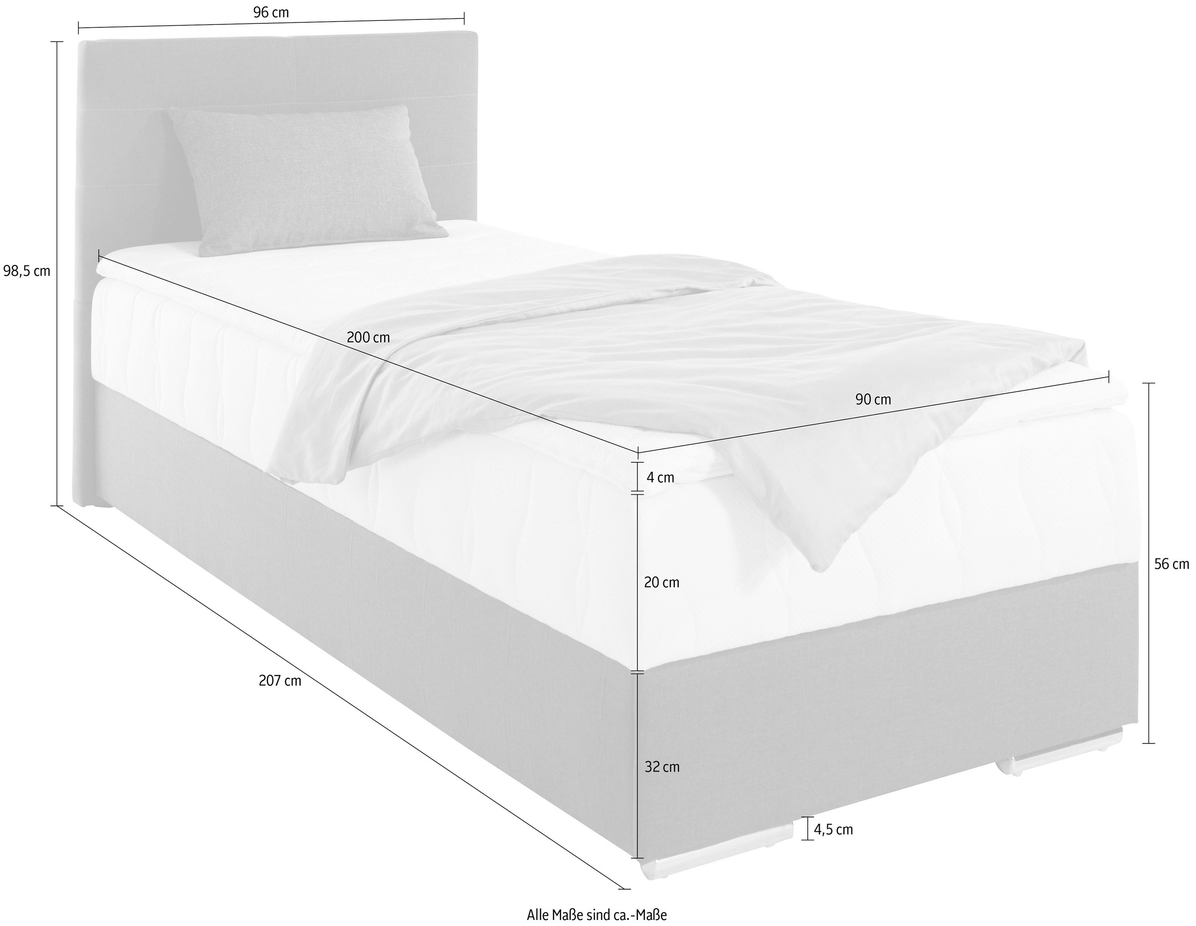 COTTA Boxspringbett Tom, mit Bettkasten, Topper und Zierkissen