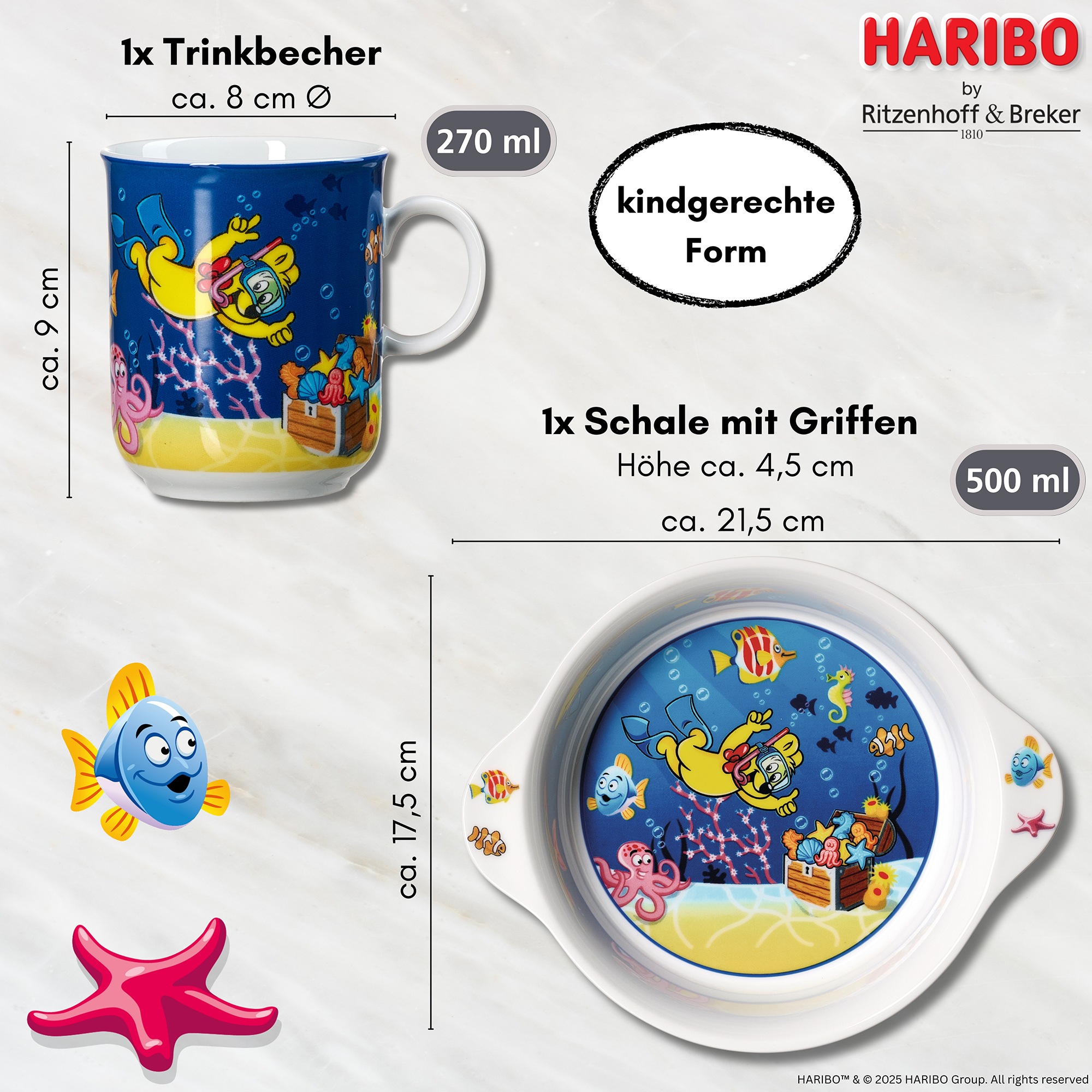 Ritzenhoff & Breker Kindergeschirr-Set »HARIBO Seaworld, 2-teilig« spülmaschinenfest