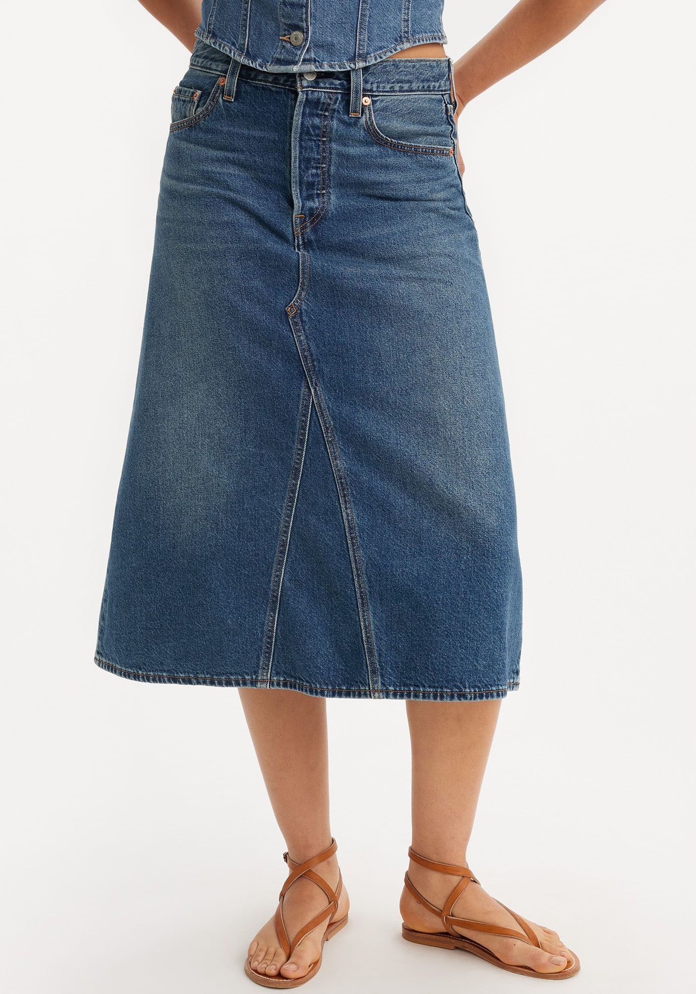 Levi's® Jeansrock »HR A LINE DECON SKIRT«, in trendy Midi-Länge mit ausgefranster Kante