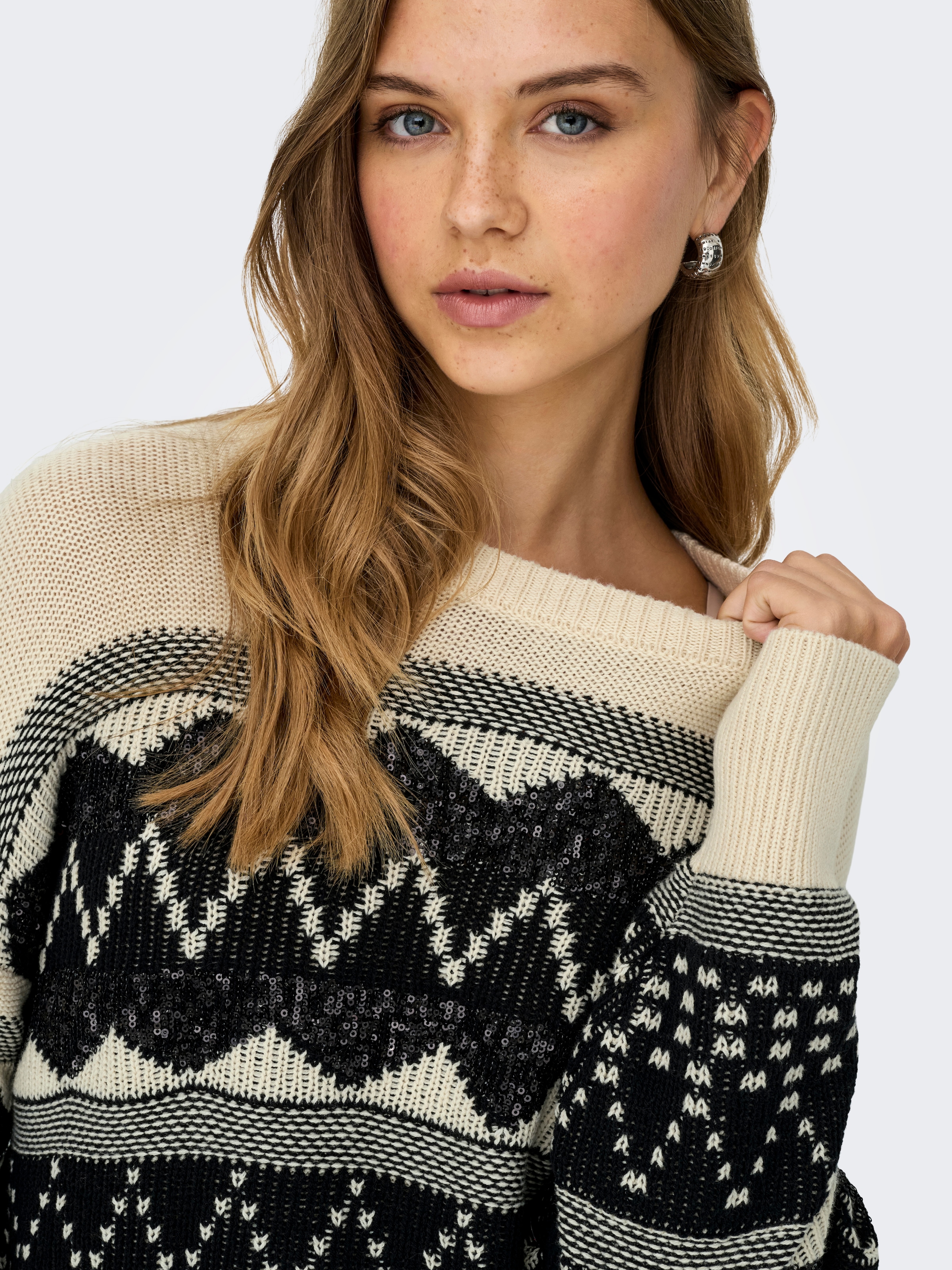ONLY Strickpullover »ONLMELINE LS SEQUIN O-NECK KNT«