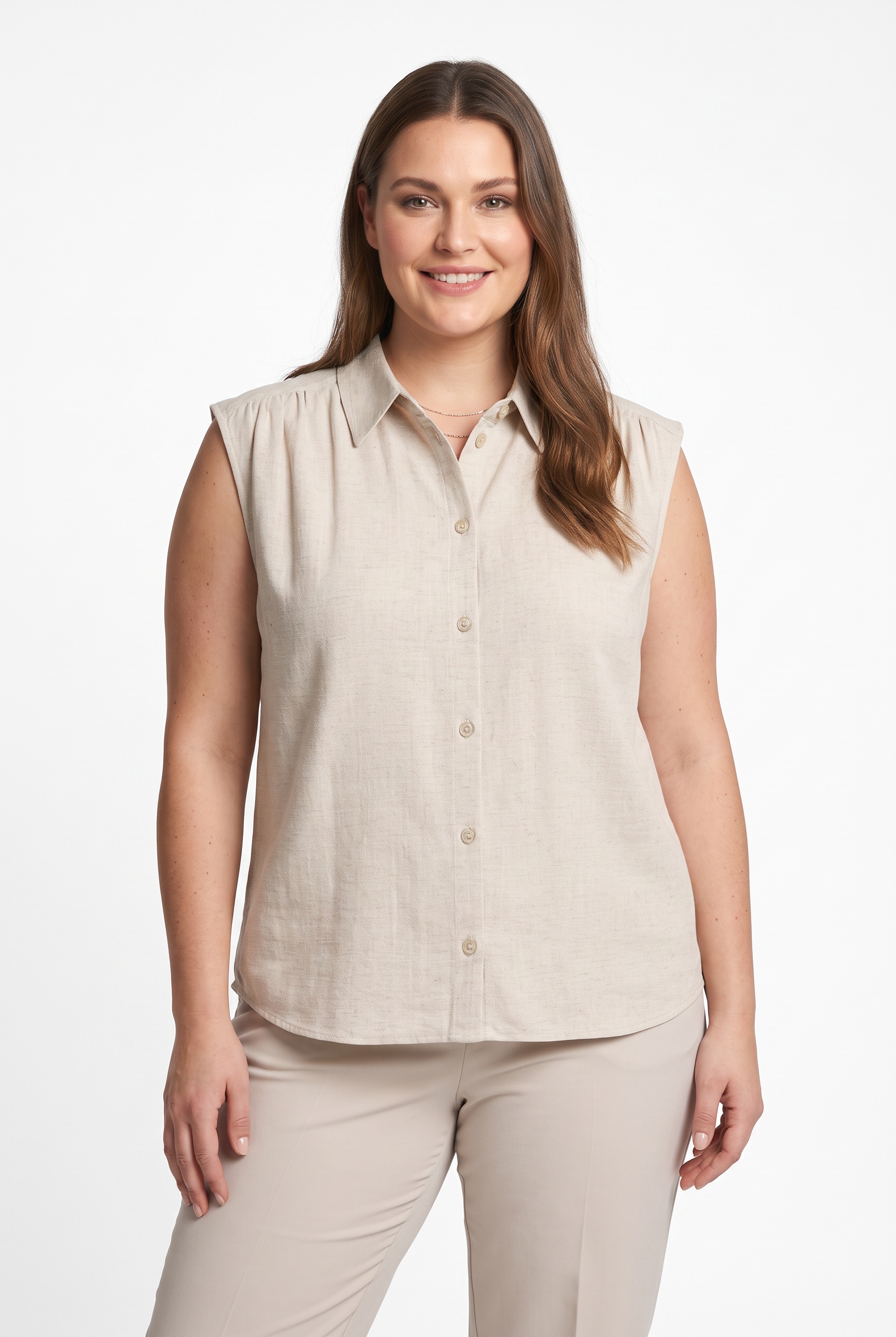 Image of ONLY CARMAKOMA Blusentop "CARSIESTA S/L LINEN BL SHIRT PNT NOOS" Viskosemischung, regular fit, mit Leinen