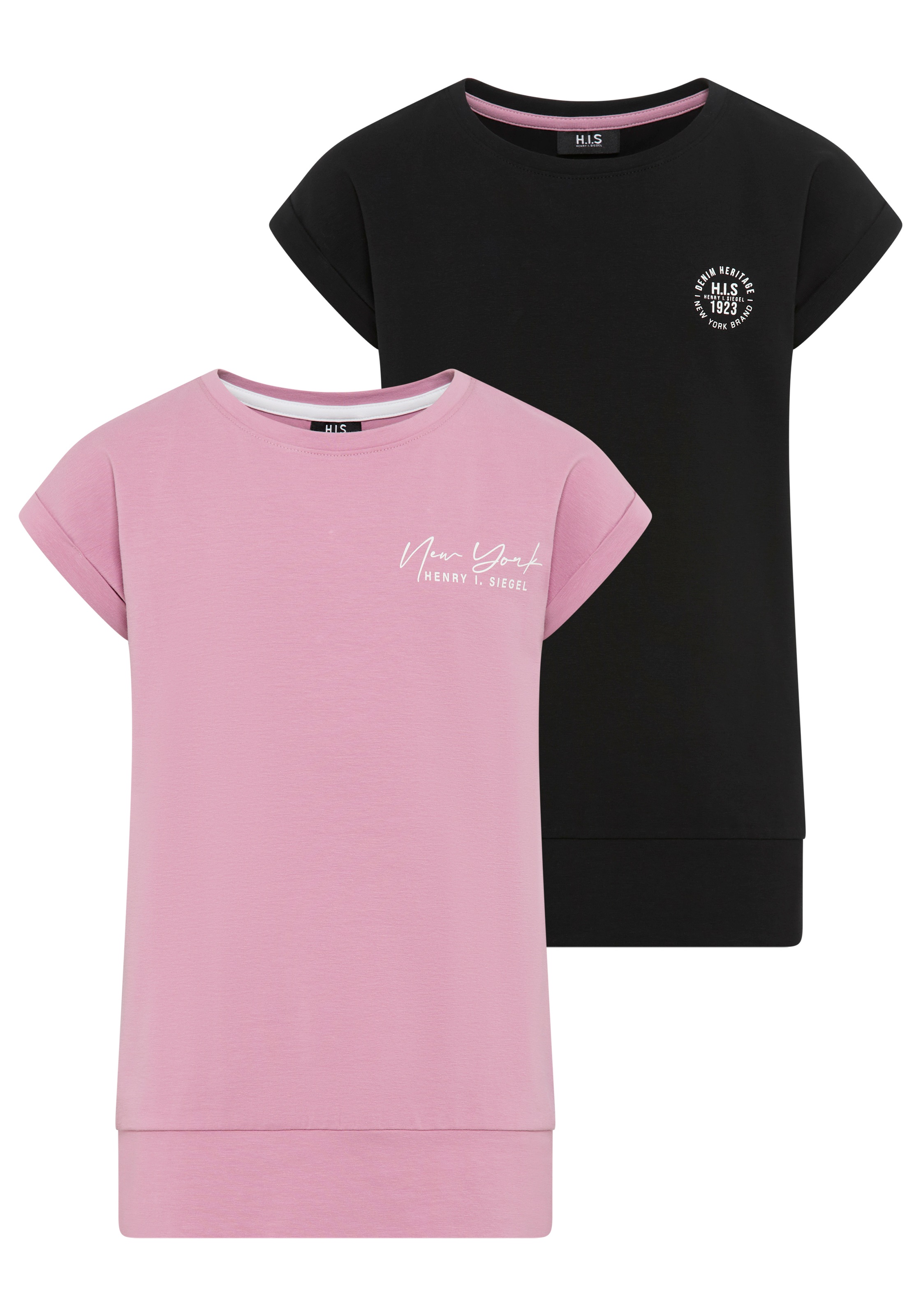 Image of H.I.S T-Shirt "2er Packung Shirts mit modischen Bund für Mädchen" Packung, 2, 2 Stk. Für TEENS. Shirts mit unterschiedlichen Drucke