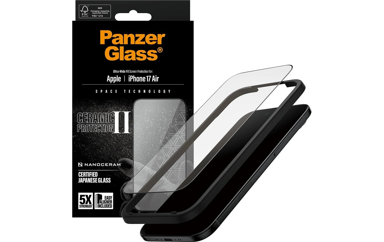 PanzerGlass Film de protection d'écran »Ceramic II Ultra-Wide Fit Screen Protector« für Apple iPhone Air Displayschutzfolie, Schutzfolie, Bildschirmschutz, kratz- & stossfest