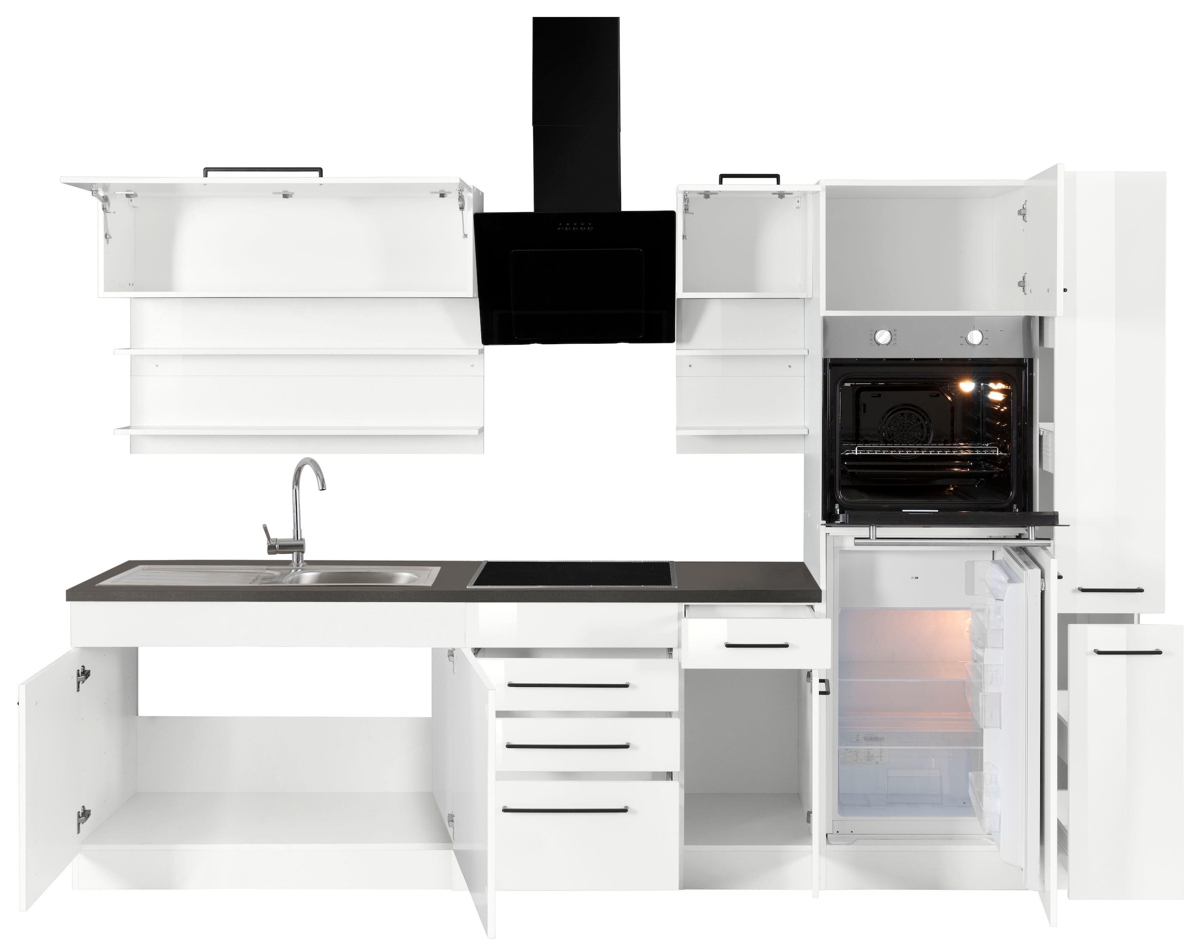 KOCHSTATION Kitchenette »KS-Tulsa« sans appareils électriques, largeur 300 cm, poignées métal noires, façades MDF