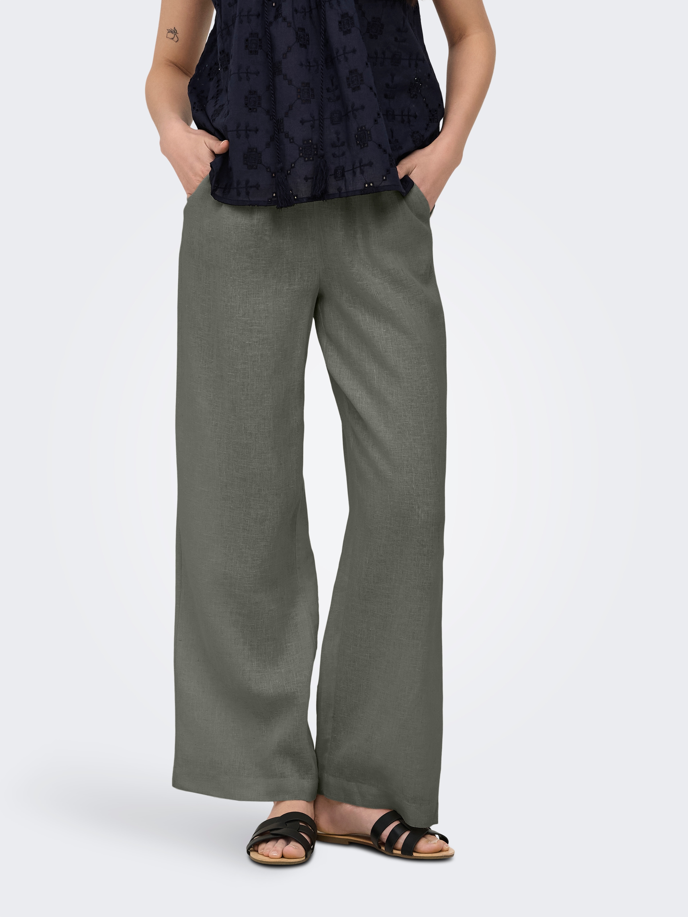 ONLY Schlupfhose »ONLBRUXELLES MW LIN BL TIE PANT PNT NOOS«  Sommerhose mit Leinen