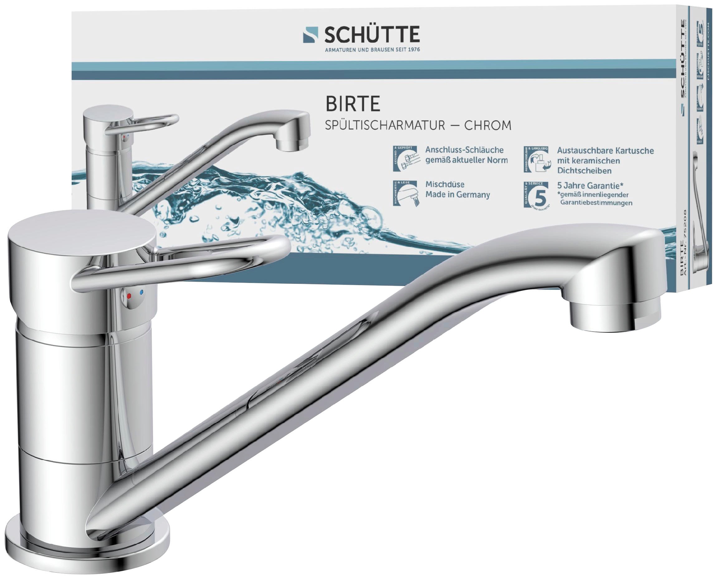 Schütte Spültischarmatur »Birte«, 360° schwenkbarer Wasserhahn Küche, Mischbatterie, Chrom, Hochdruck