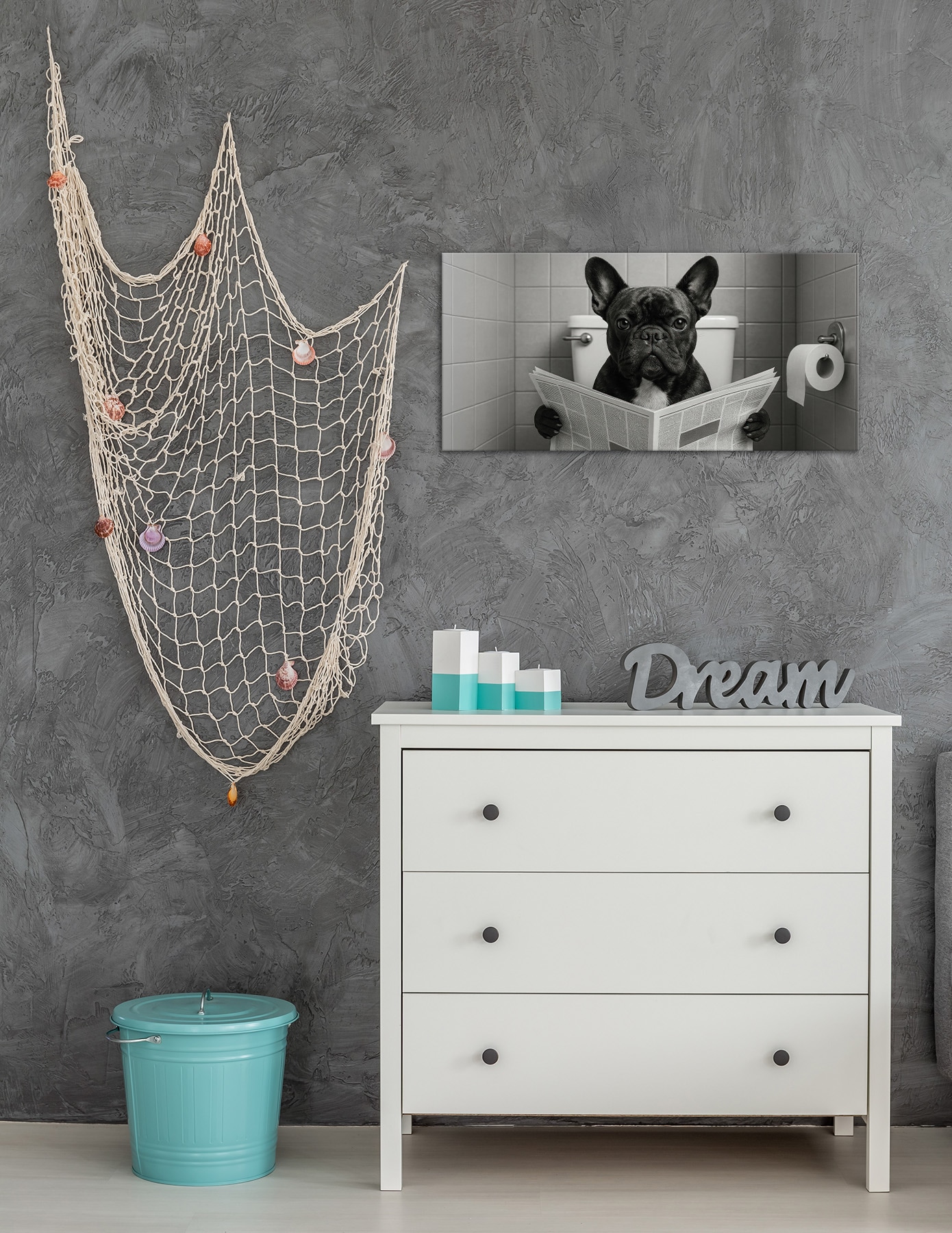 Bönninghoff Bild »Wandbild WC HUND 33x70 cm – Leinwandbild Keilrahmen Deko modern« Humor | Hundebilder auf Keilrahmen gespannt