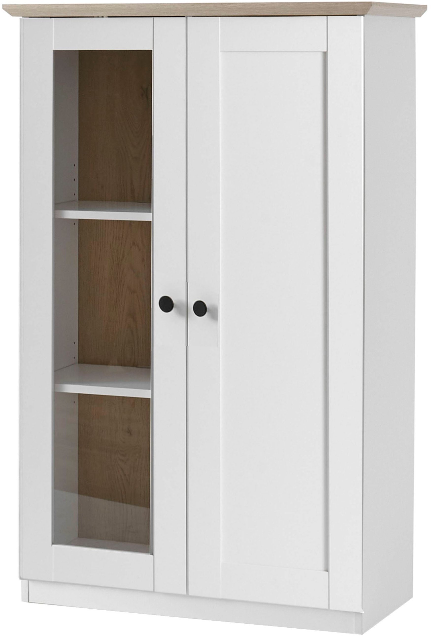 GOODproduct Vitrine »Brest, Standvitrine im Landhausstil, Glasvitrine, Vitrinenschrank« schwarze Metallgriffe, ausreichend Stauraum, Glastür, 123 cm hoch