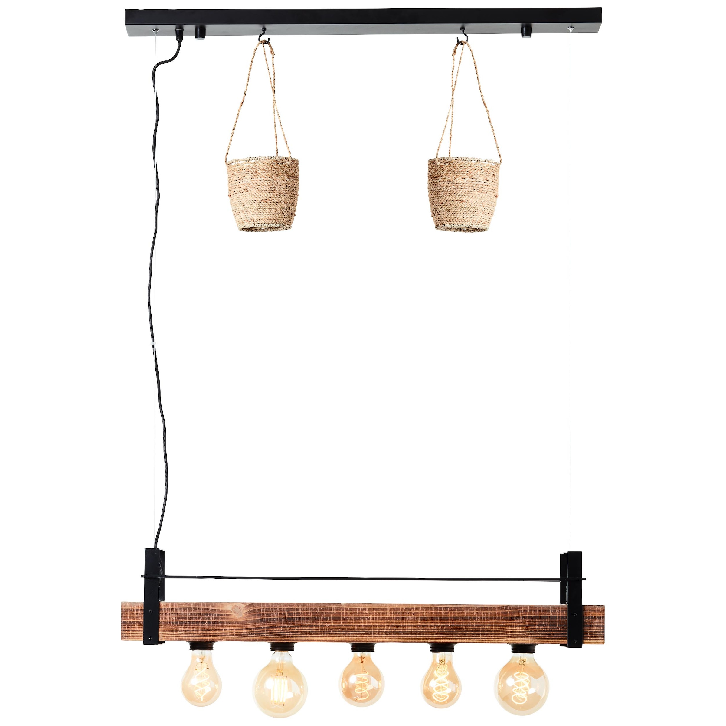 Brilliant Pendelleuchte »Bankwood« E27 1 Stk. Hängelampe 5flg schwarz/holzfarbend