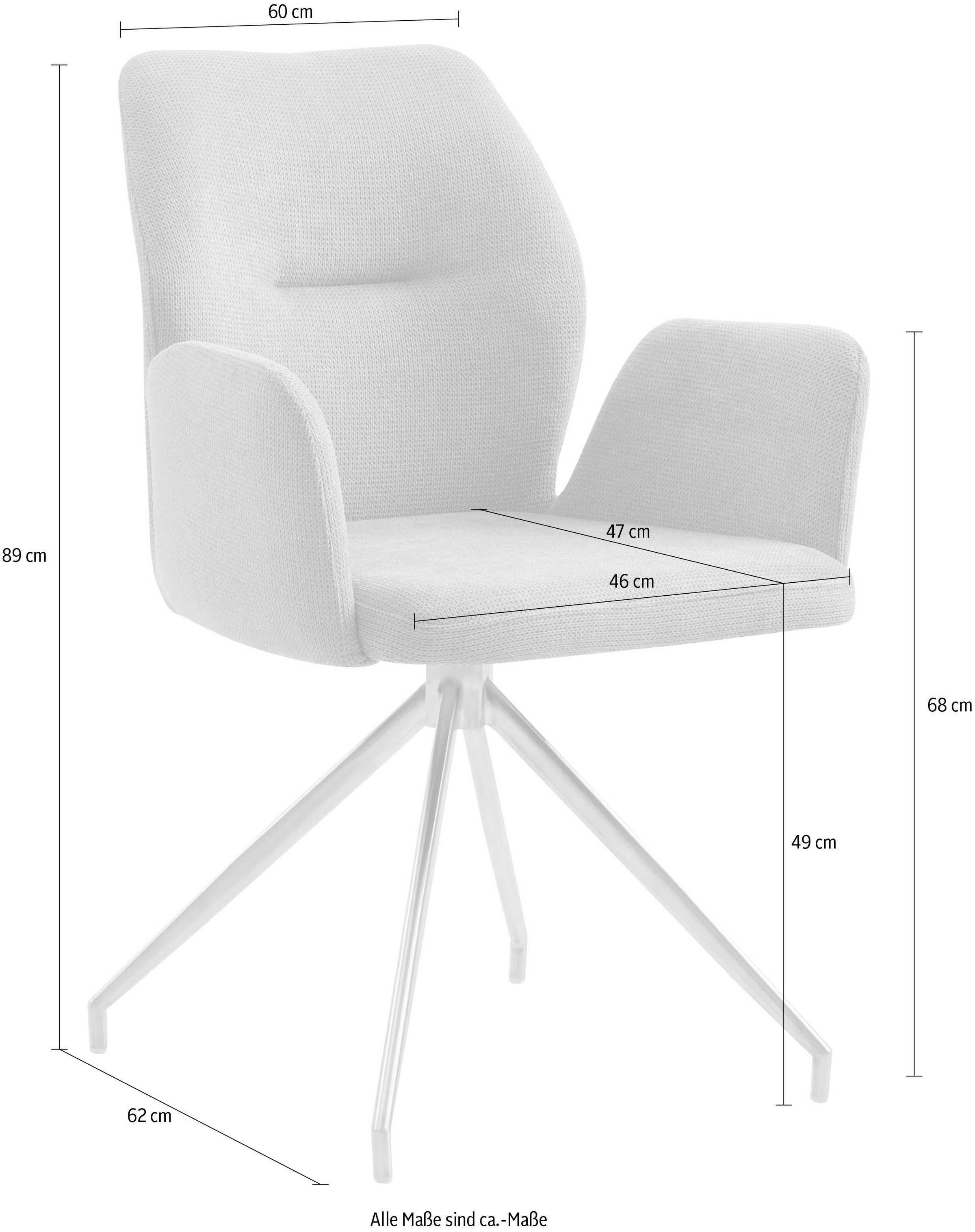 SalesFever Esszimmerstuhl »Taormina Armlehnstuhl mit silbernem Edelstahlgestell«, 1 St., Strukturstoff, Esszimmersessel, 180° Drehfunktion, Gestell aus rostfreiem Edelstahl
