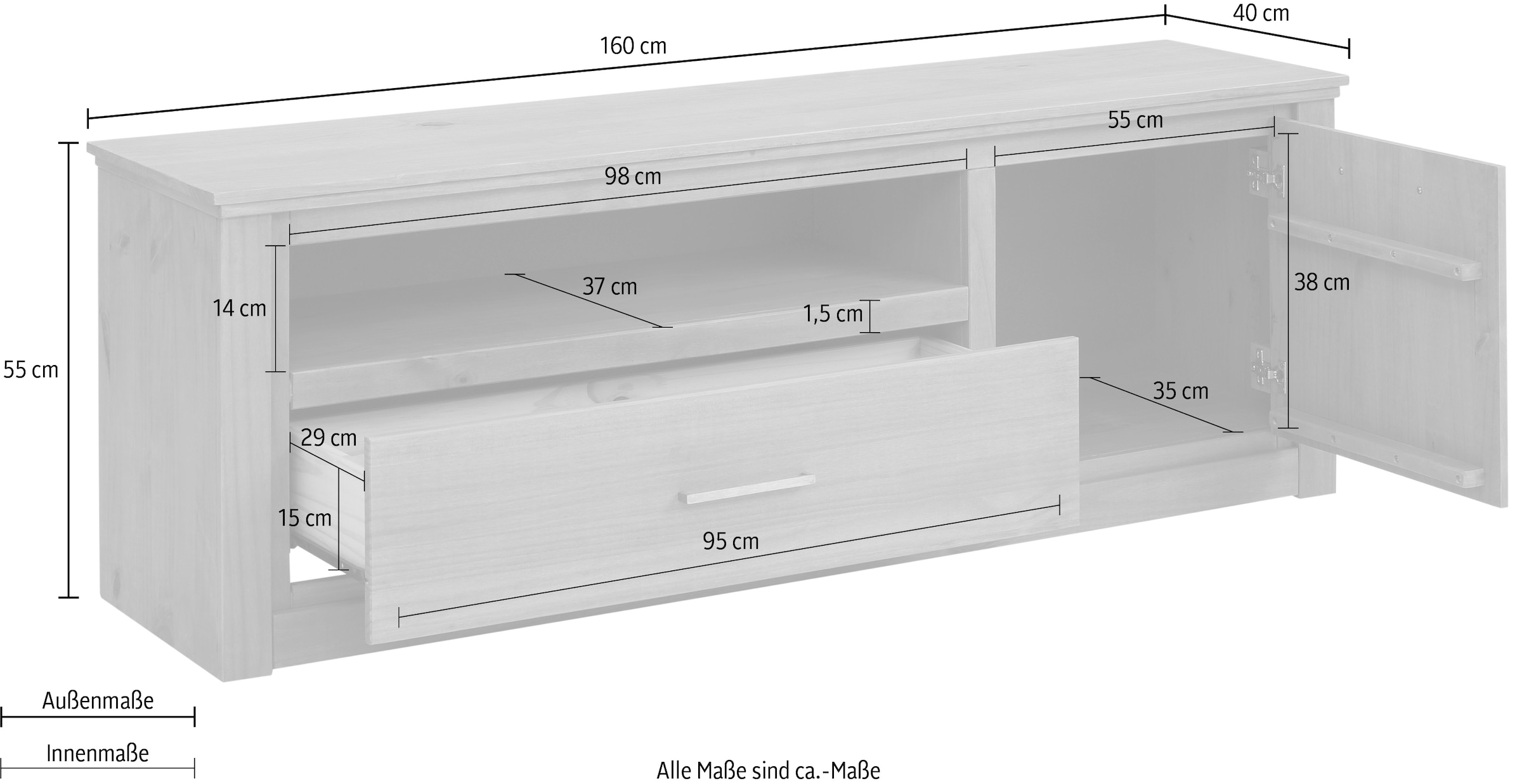 Home affaire Lowboard »Celia«, mit einer schönen Holzstruktur und edlen Metallgriffen