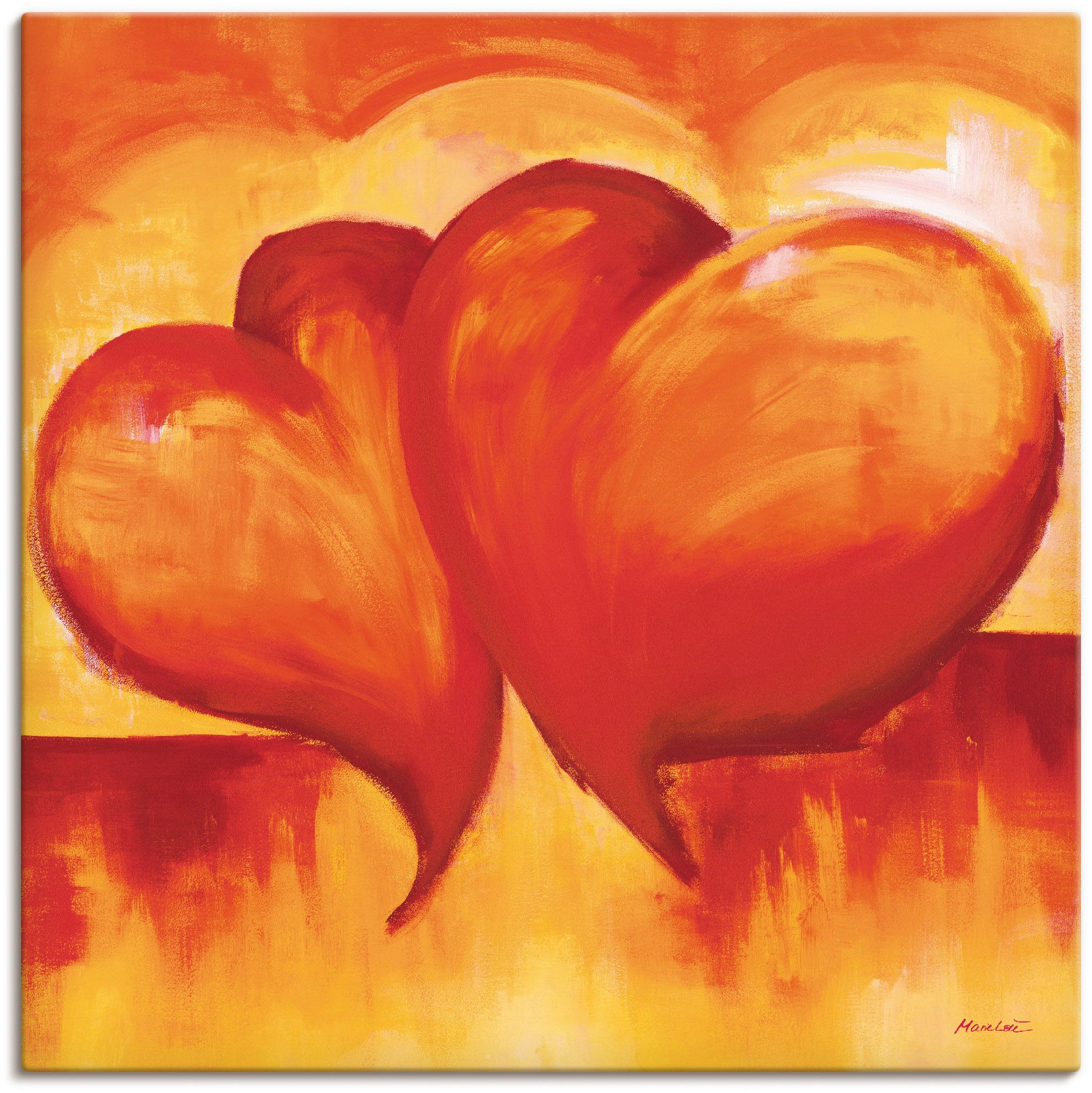 Image of Artland Leinwandbild "Abstrakte Herzen - Orange" Herzen 1 Stk. tlg. auf Holzrahmen gespannt