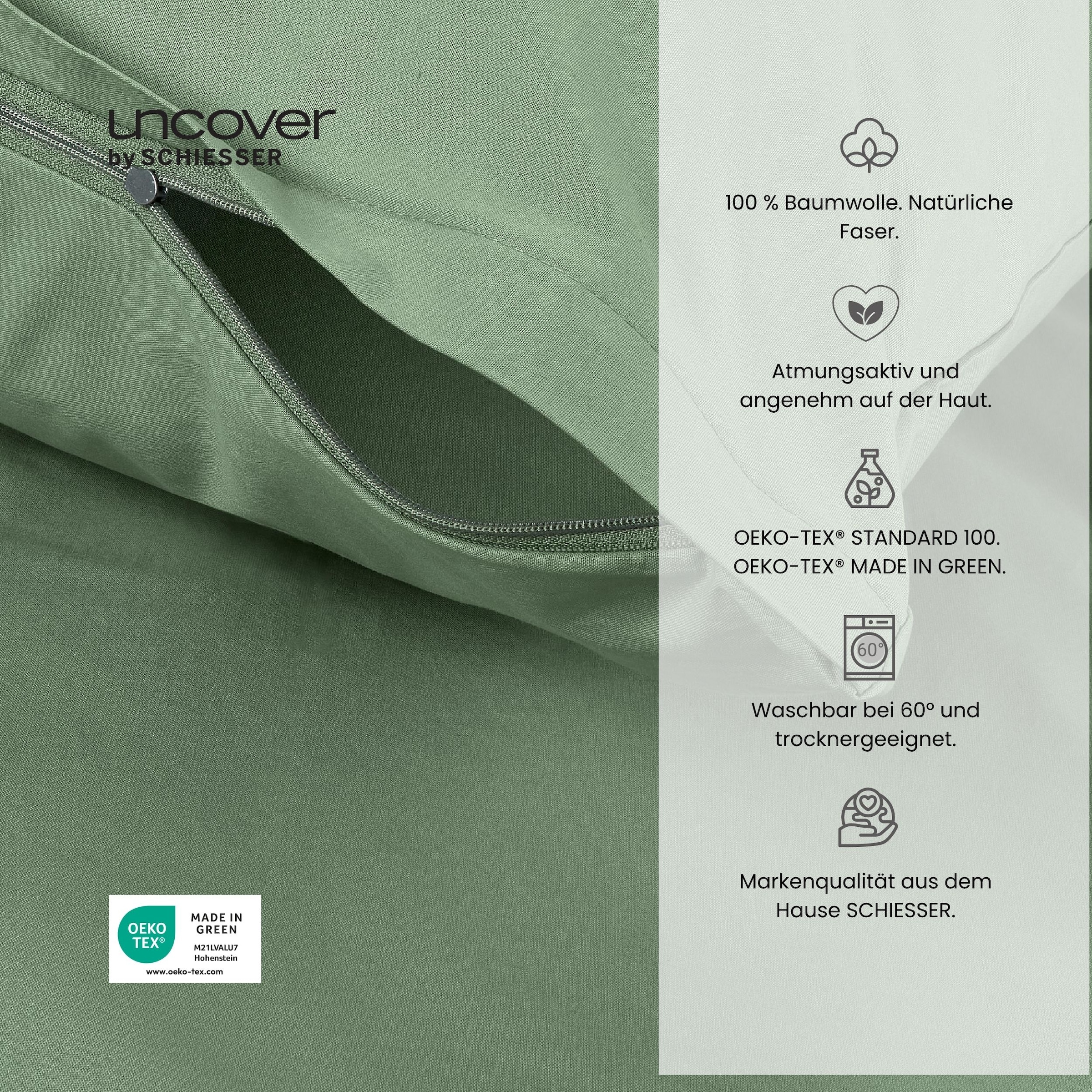 uncover by SCHIESSER Linge de lit »Soho aus weicher Baumwolle in gedeckten Uni-Farben« 2 cuis Made in Green