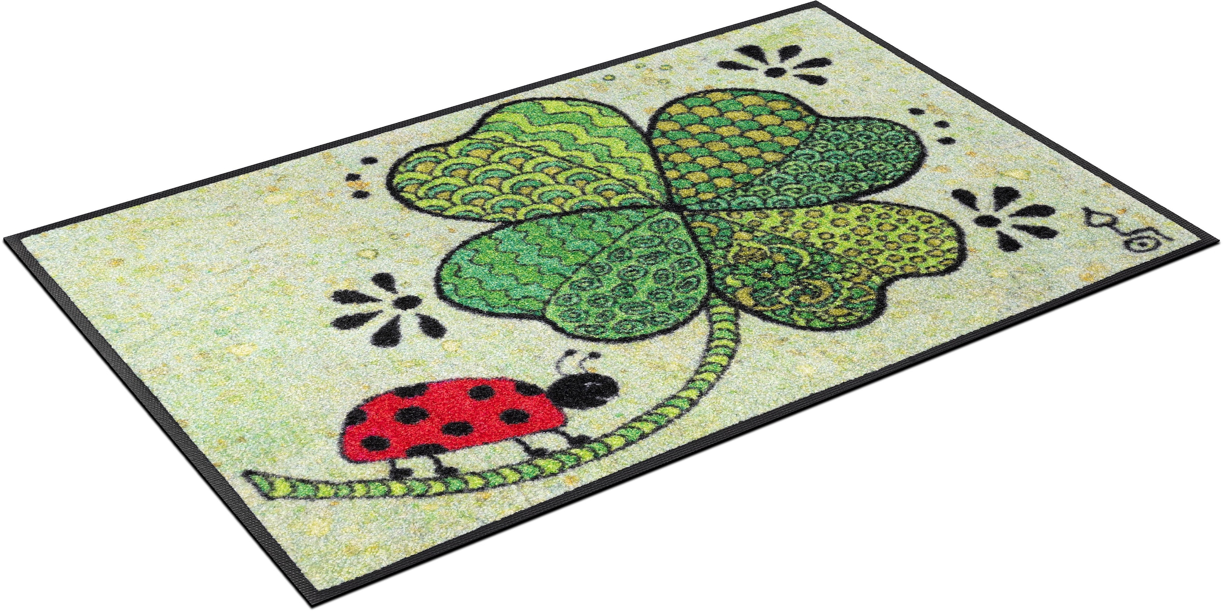 Image of wash+dry by Kleen-Tex Fussmatte "Glück auf allen Wegen" rechteckig 7 mm Höhe Schmutzfangmatte, Motiv Kleeblatt, rutschhemmend, waschbar