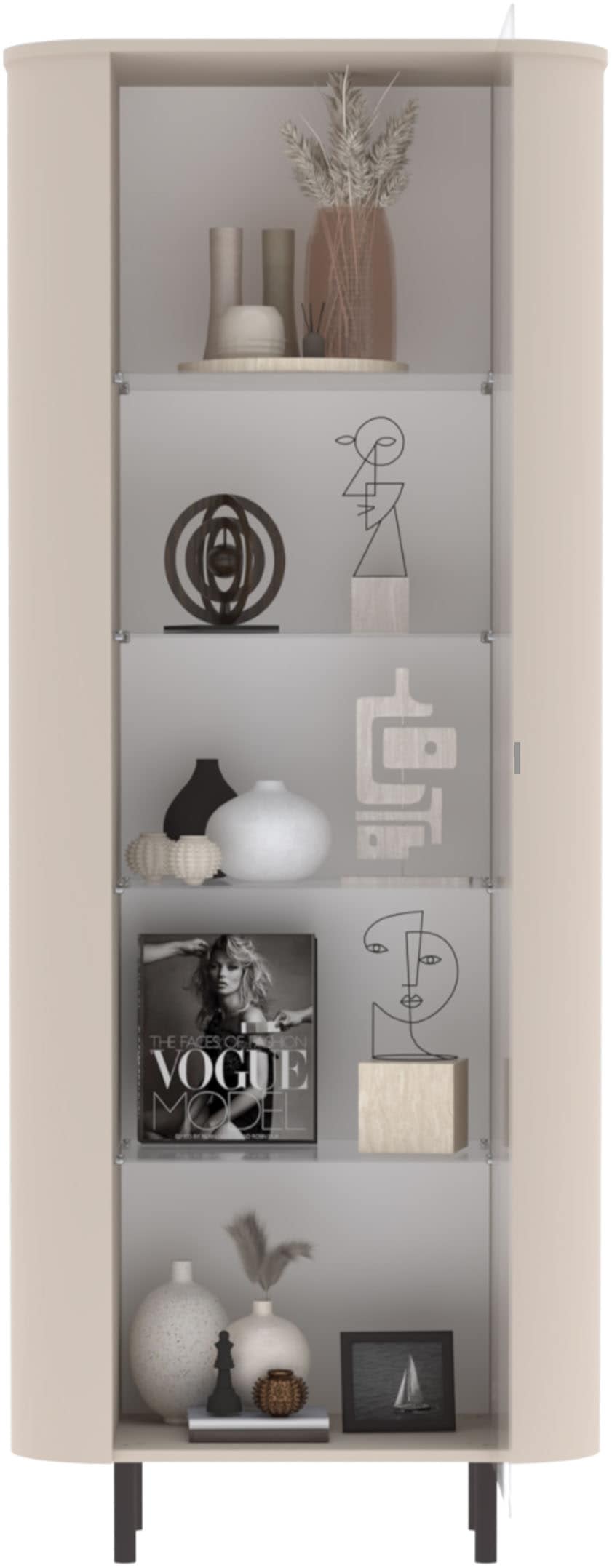 INOSIGN Vitrine »Lido, Standvitrine 200 cm hoch, 1 Tür, Glasvitrine, Vitrinenschrank« Gebogenes MDF, Stirnseiten mit Rundung, Metallfüsse, dekorativ & edel