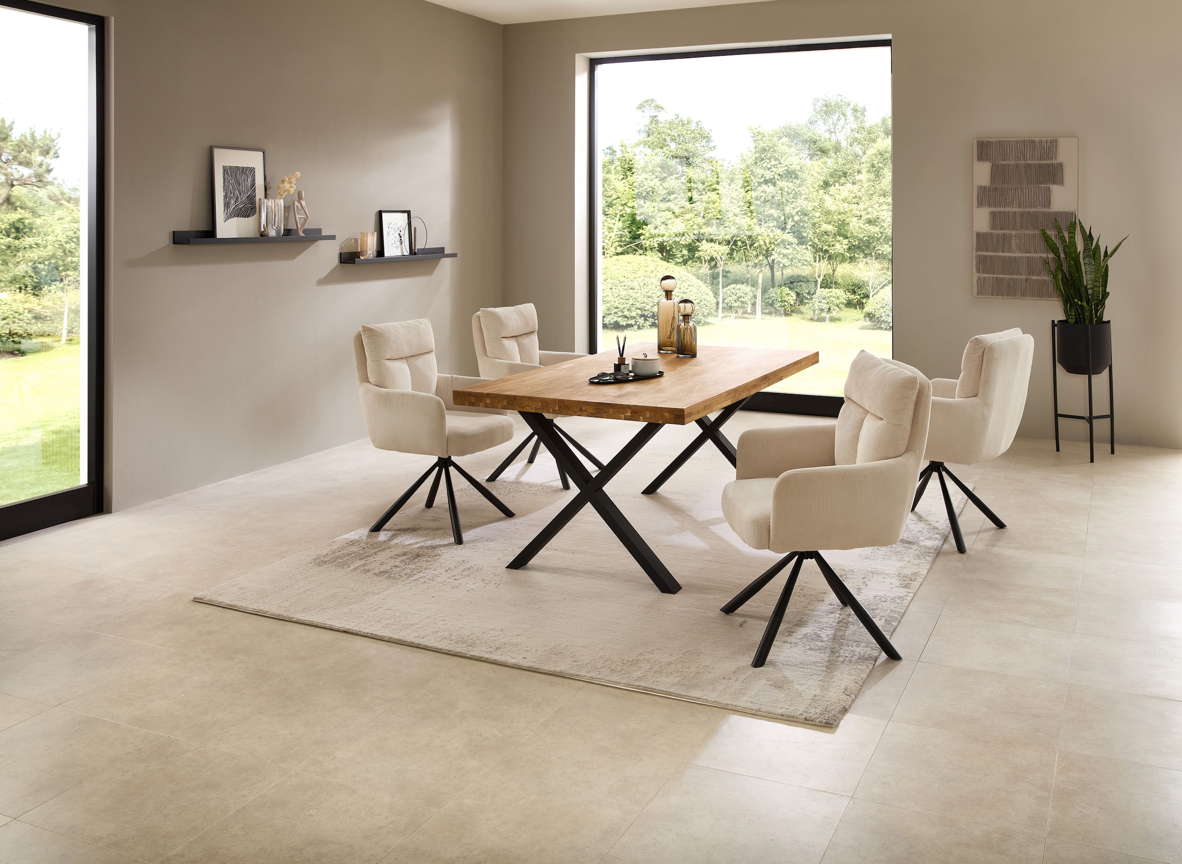 Stolkom Table de salle à manger »Chris Esszimmertisch Eiche Massivholz, BxHxT 110x47x70 cm« Gerade Kante, Industrial Style Eiche Massivholz