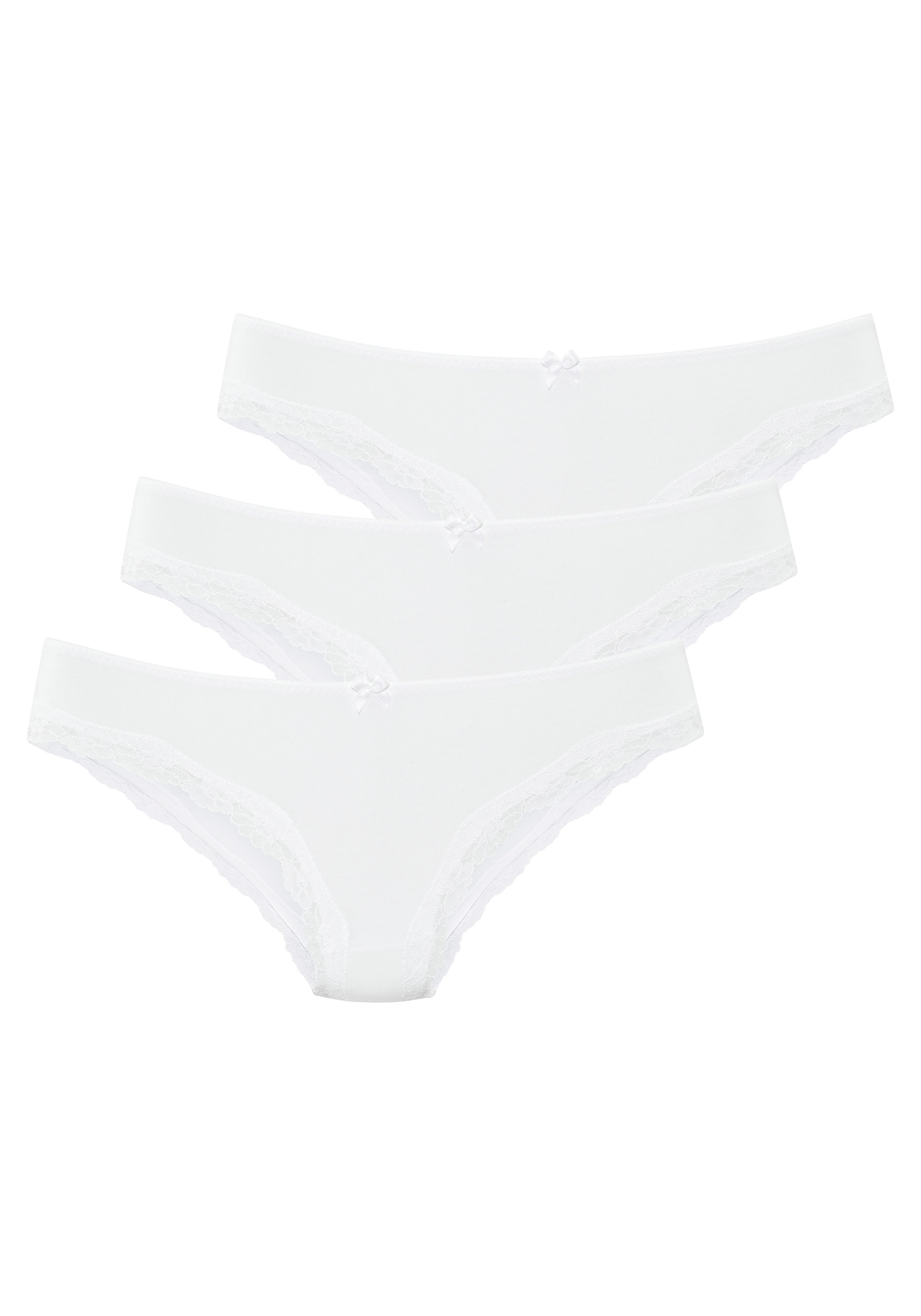 Image of LASCANA Brasilslip 3er-Pack, aus elastischer Baumwolle mit zarter Spitze