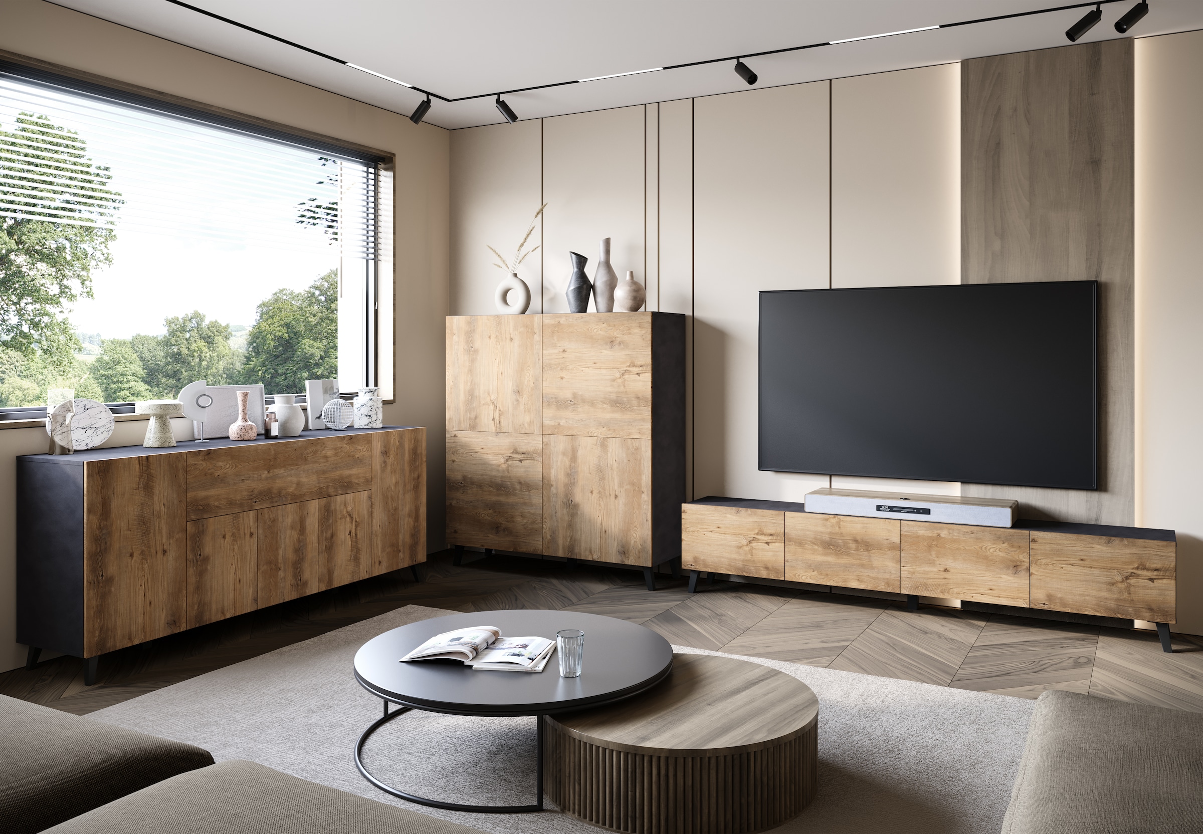 Home affaire Buffet »SIDEBOARD PHUKET II, Stilvolle, grifflose Kommode, Breite 120cm« 1 cuis tlg. avec 6 compartiments et étagères réglables en hauteur