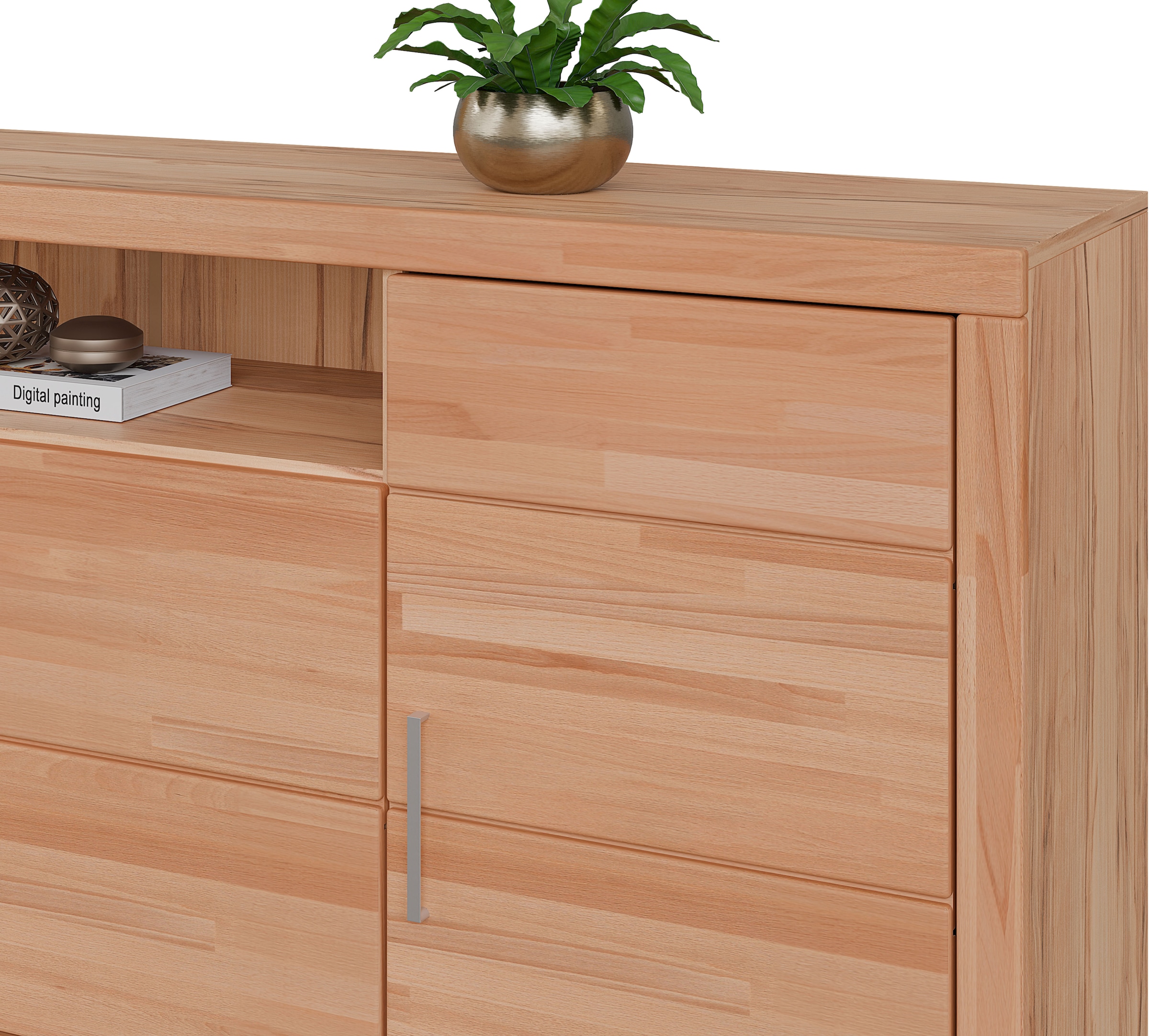 GOODproduct Sideboard »Logo,200cm breit,42 cm tief,Fronten Massivholz,11 Fächer« Kernbuche massiv, Holzwerkstoff, 4Türen,11 Fächer,Böden versetzbar