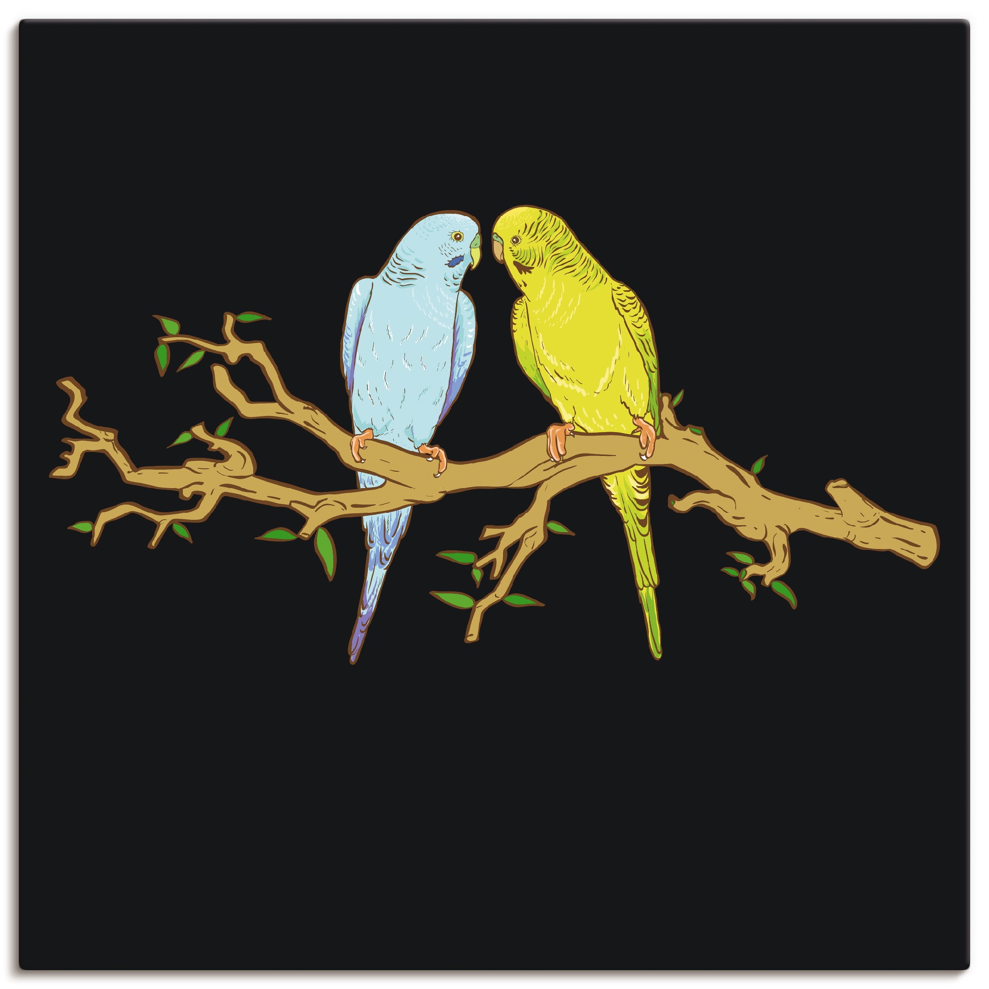 Image of Artland Wandbild »Küssende Wellensittiche auf einem Ast«, Vögel, (1 St.), in vielen Grössen & Produktarten - Alubild / Outdoorbild für den Aussenbereich, Leinwandbild, Poster, Wandaufkleber / Wandtattoo auch für Badezimmer geeignet bei Ackermann Versand S