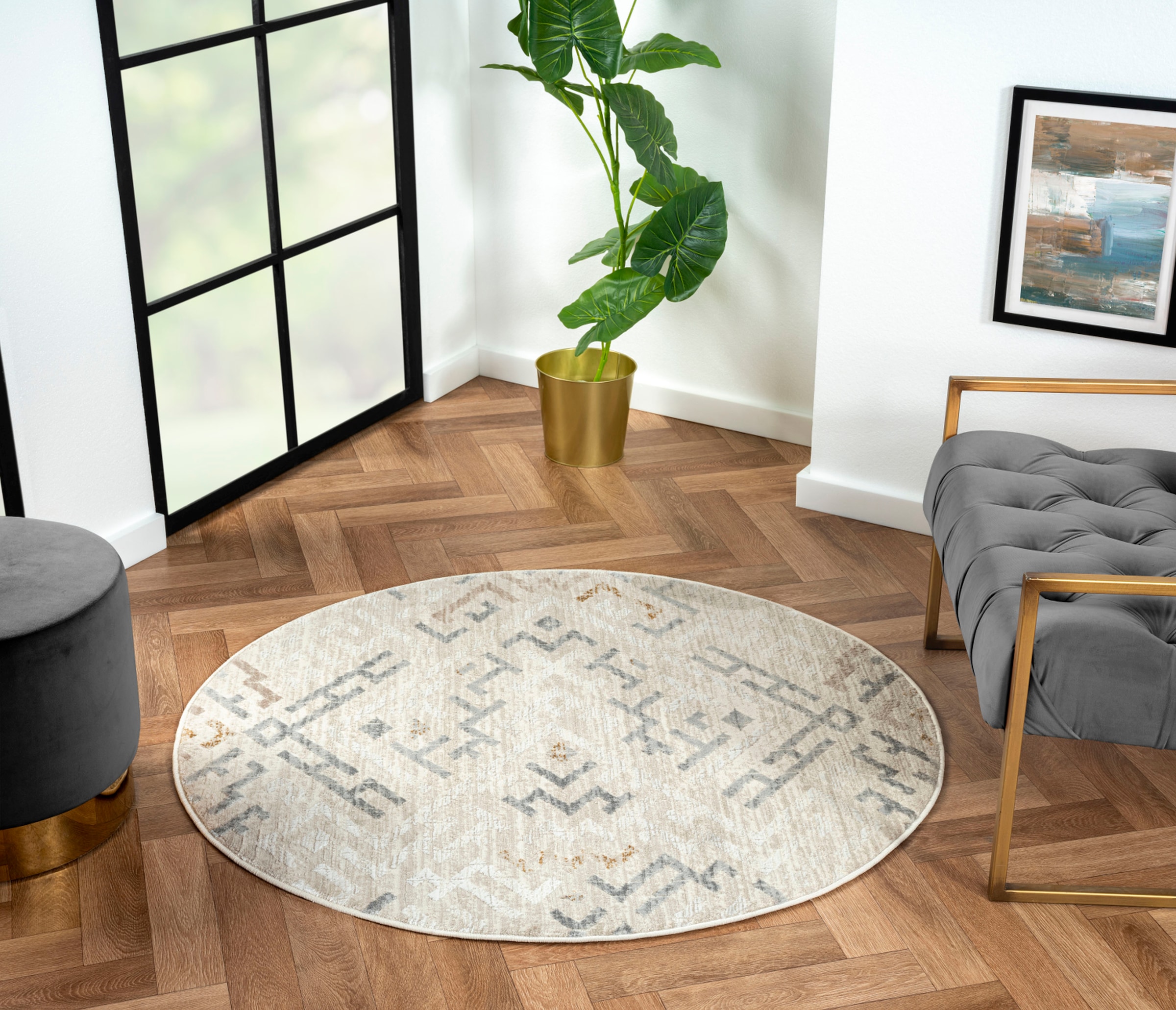 Image of Myflair Möbel & Accessoires Teppich "My Type" rund 10 mm Höhe Kurzflor, Ethno-Style, besonders weich durch Microfaser