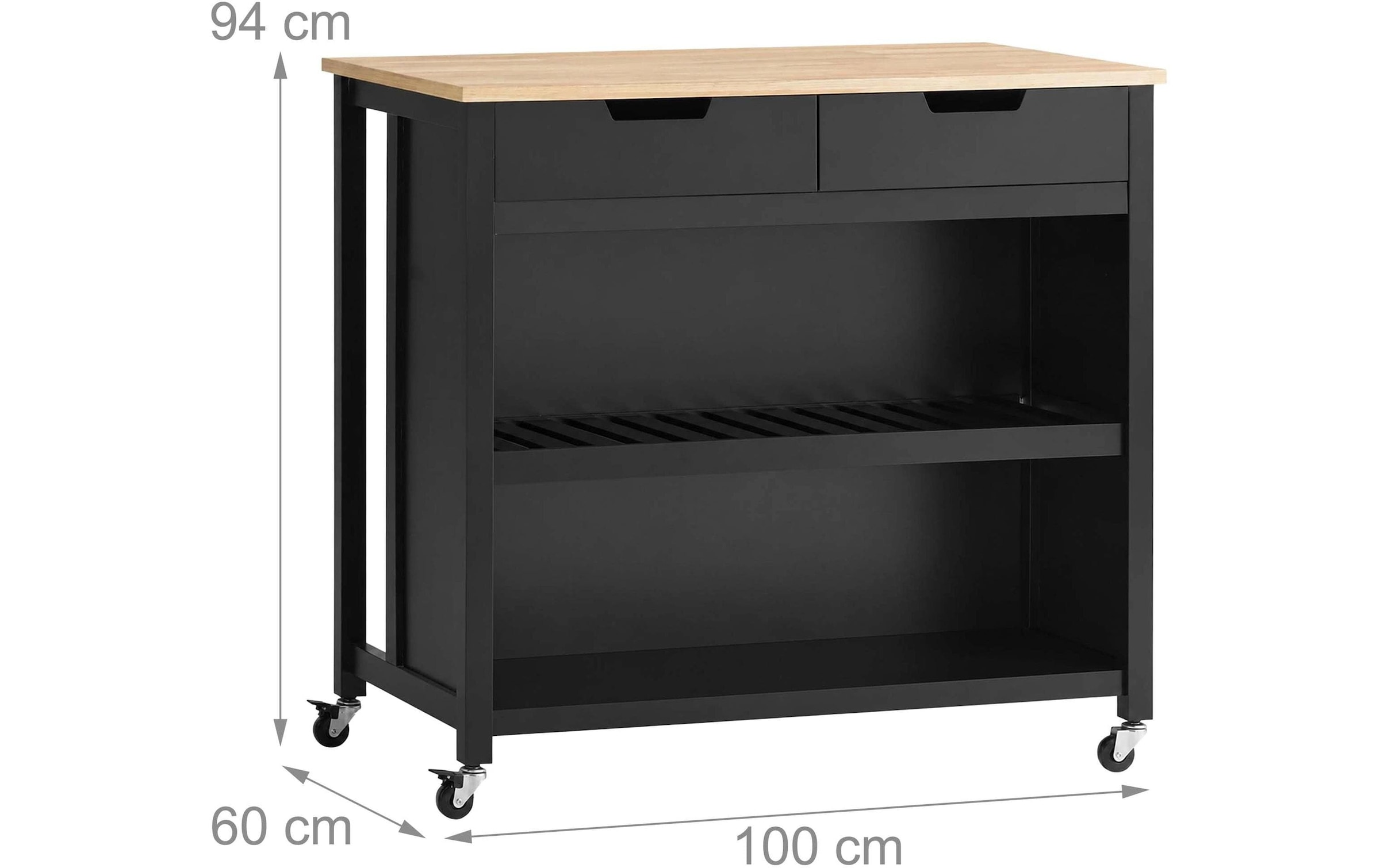 relaxdays »Küchenwagen Kücheninsel 100 x 94 x 60 cm, Schwarz/Braun«