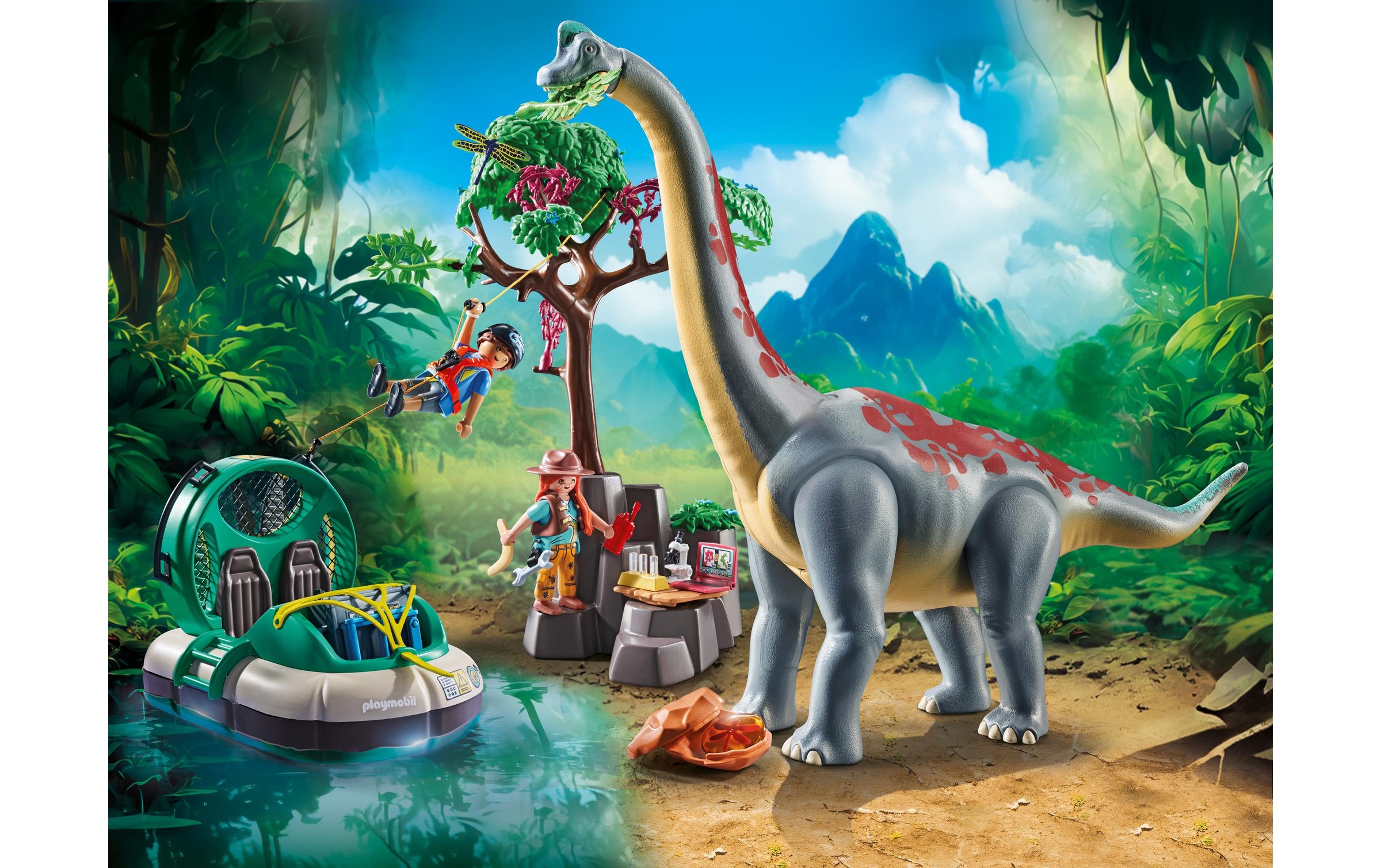 Playmobil® Spielbausteine »Dinos Brachiosaurus-Begegnung mit Luftkissenboot 71819«, (97 St.)