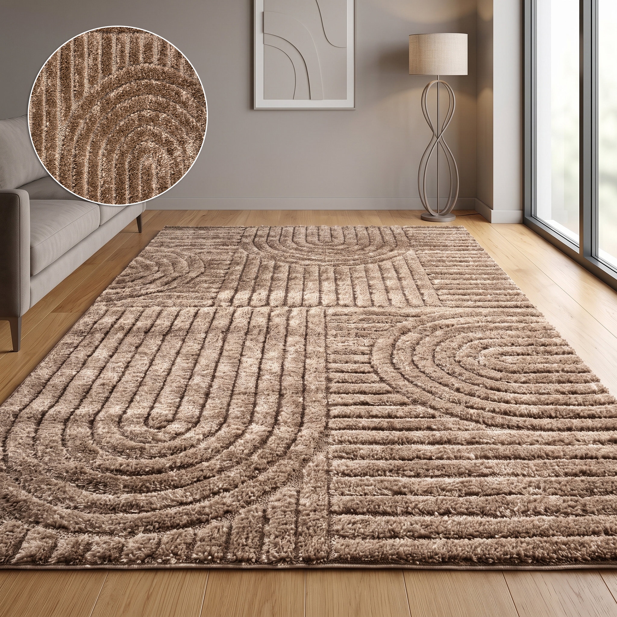GOODproduct Teppich »Jonne, Boho-Design, Scandi, Designteppich« rechteckig 20 mm Höhe Hoch-Tief, 3D Optik, skandinavischer Stil, Wohnzimmer, Schlafzimmer