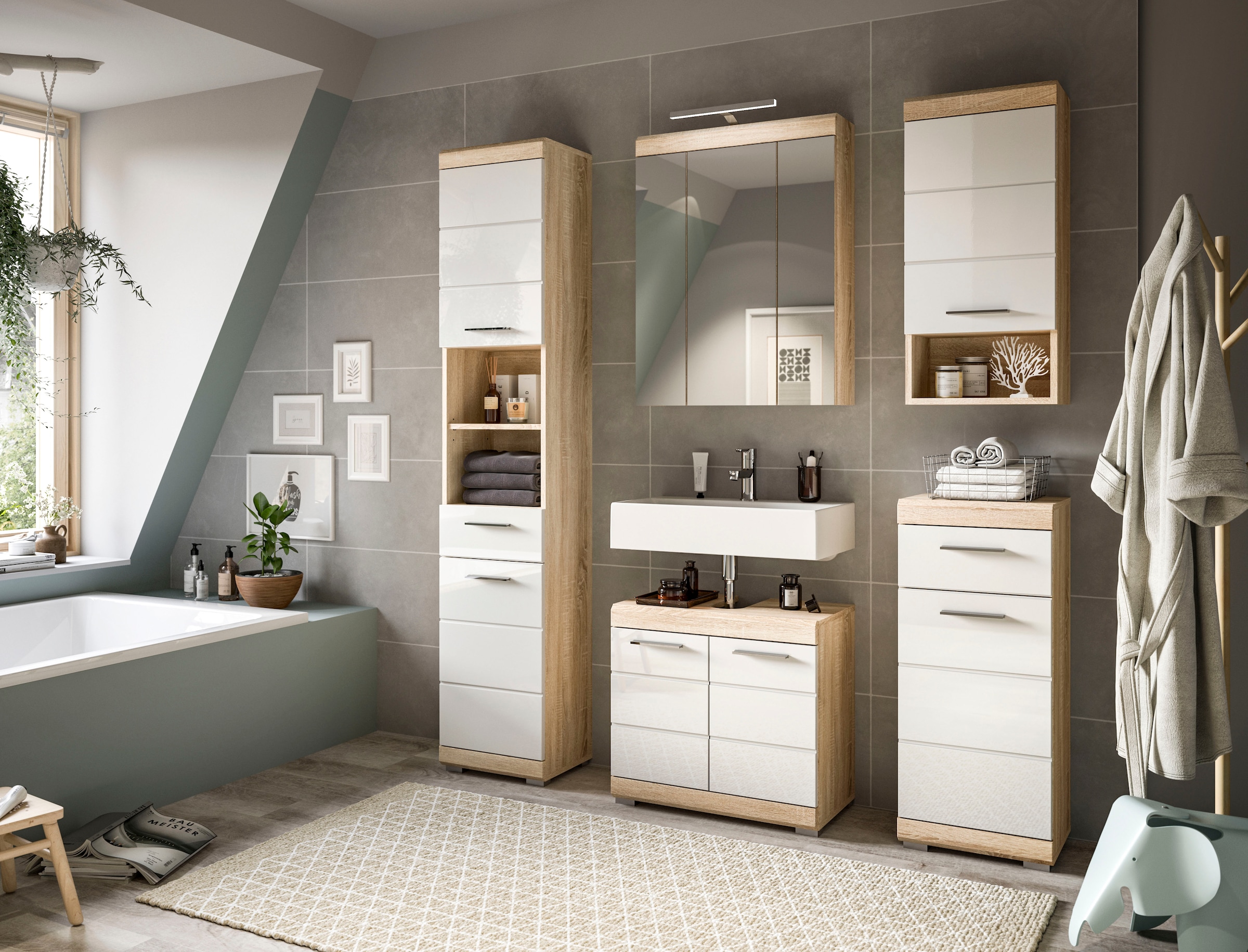 welltime Hängeschrank »SIENA, Breite 37cm, 1 Tür, 1 offenes Fächer, 1 Einlegeboden, MDF-Front« TOPSELLER!, 1 Stk. tlg. in verschiedenen Farben erhältlich, Badmöbel, Badschrank, Schrank, Bad