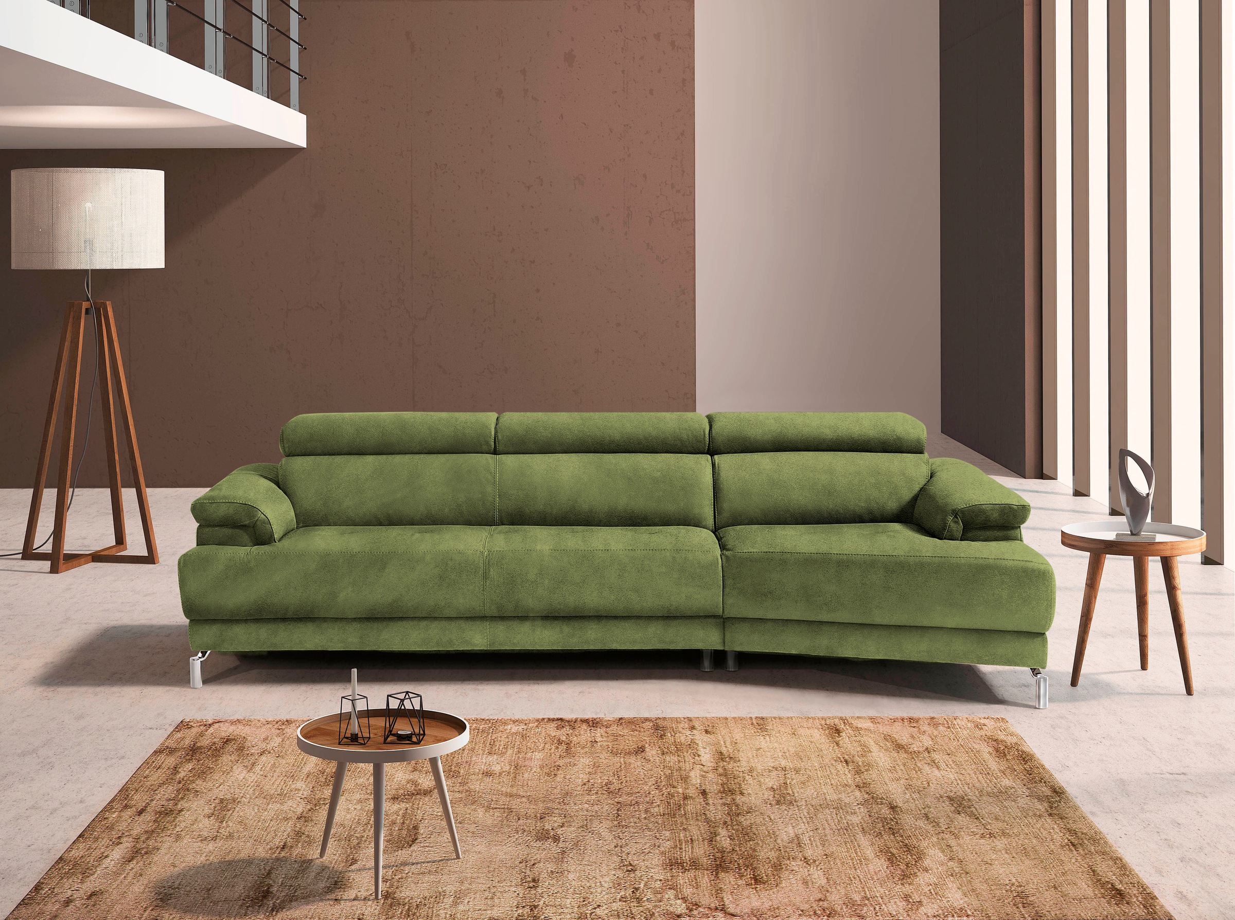 Egoitaliano Ecksofa »Soul, extravagantes Designsofa, Megasofa, super bequem, tolle Details«, mit Trapez-Abschlusselement, inkl verstellbarer Kopfteile