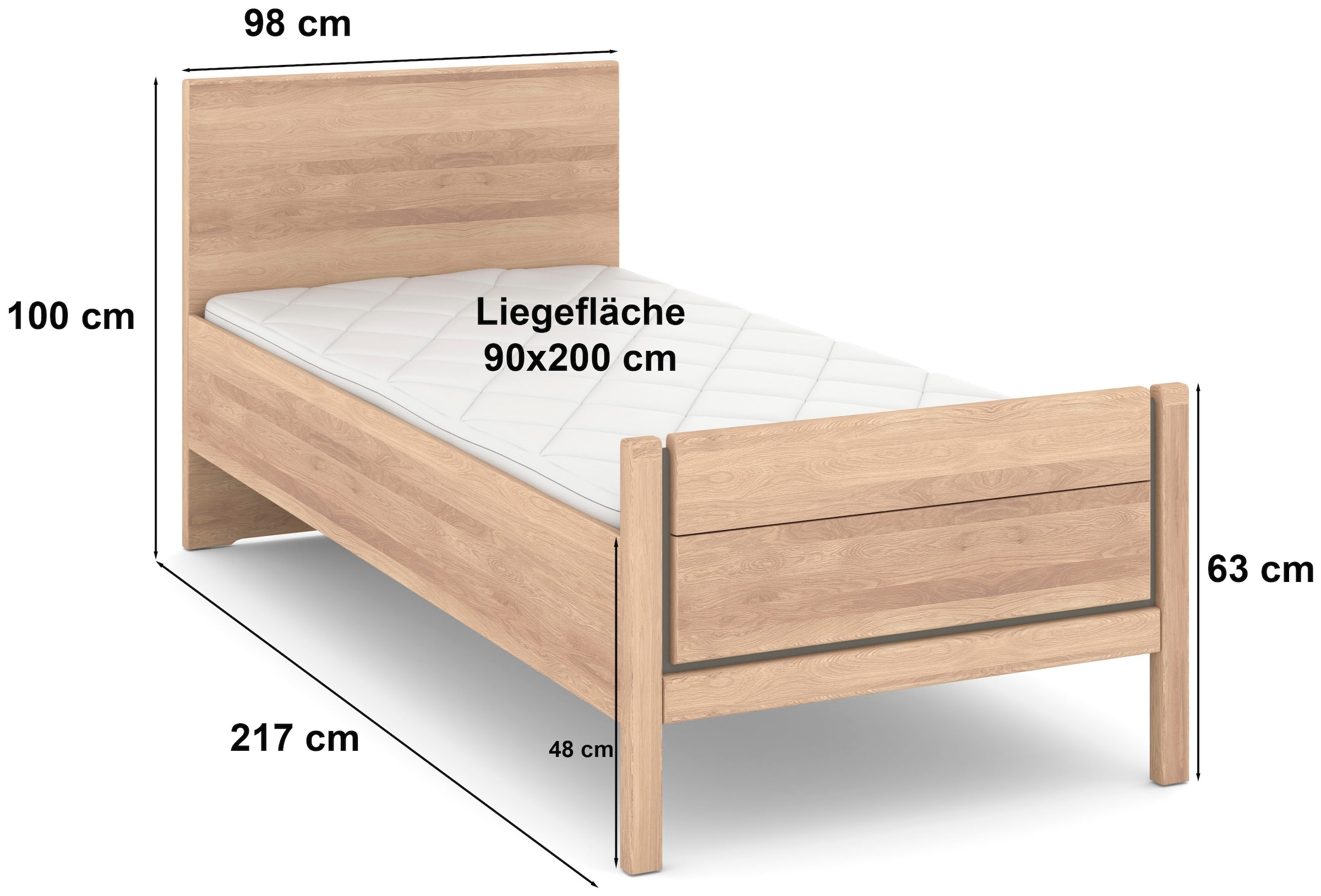 Musterring Holzbett »Sorrent, Bettgestell, Bettrahmen, teilmassiv Eiche« Eiche teilmassiv, Liegehöhenverstellung, Stollenfussteil