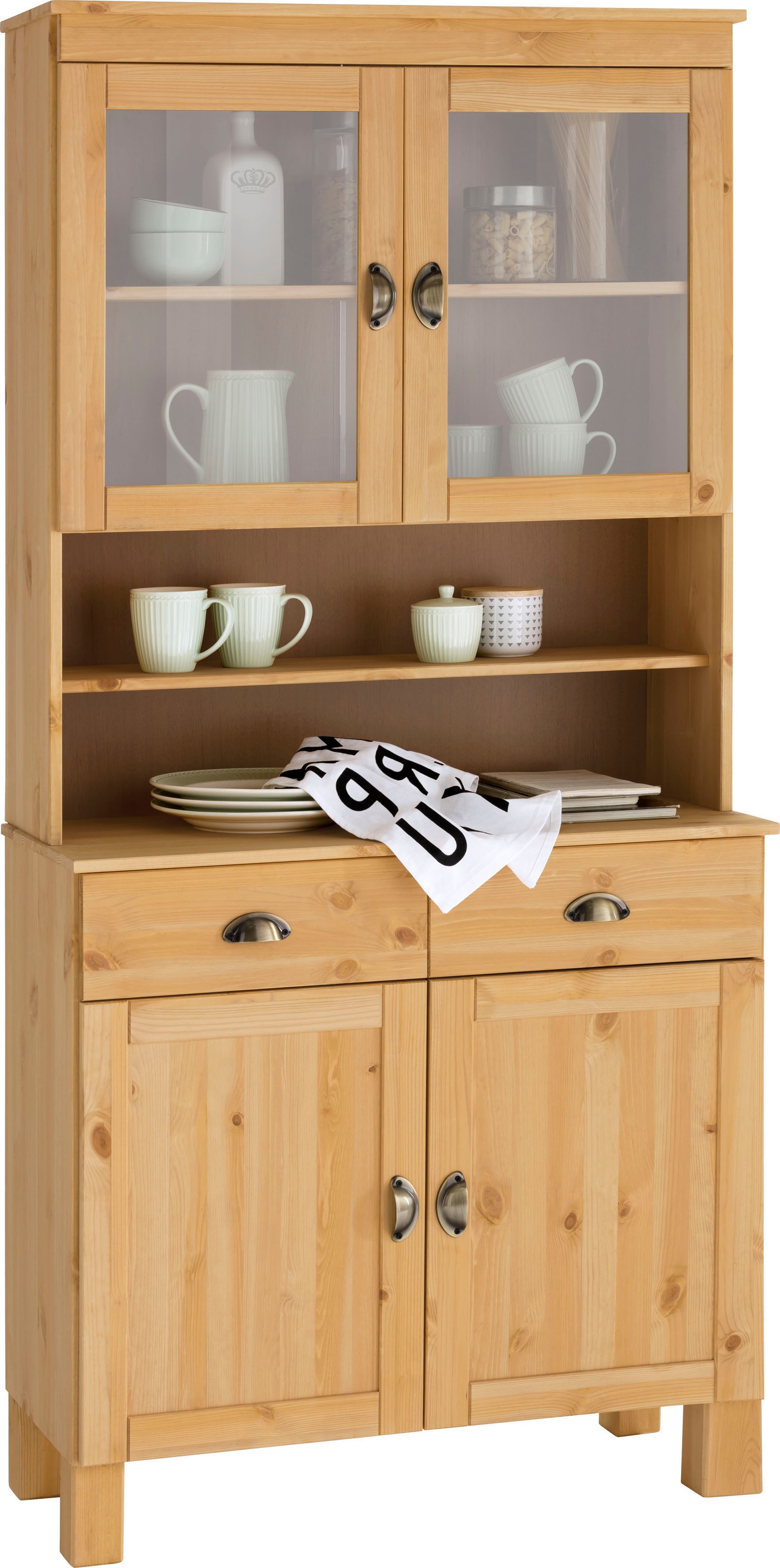 Image of Home affaire Küchenbuffet »Oslo«, 85 cm breit, aus massiver Kiefer, mit 2 Glastüren, Metallgriffe, Landhaus-Optik bei Ackermann Versand Schweiz