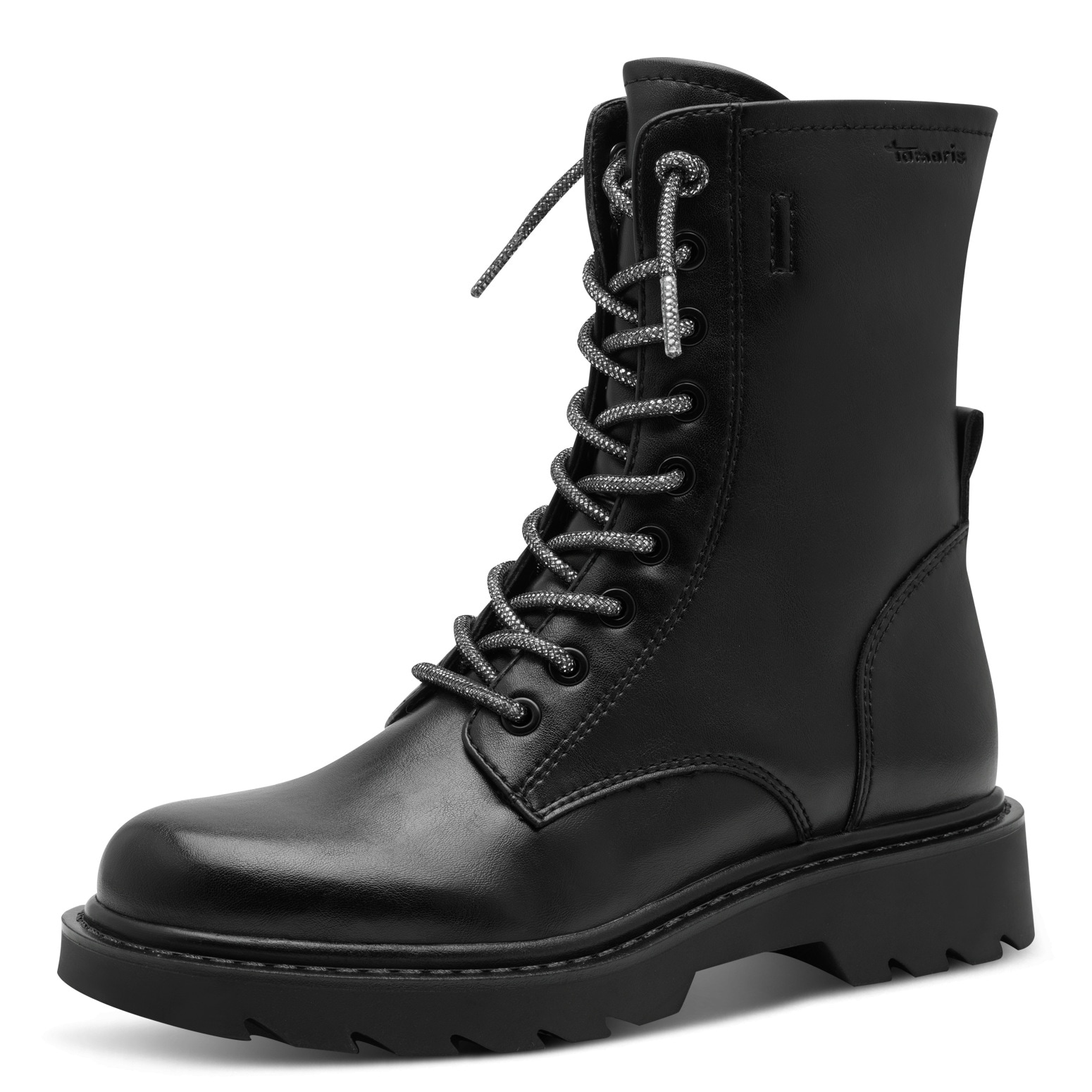 Image of Tamaris Schnürstiefelette Blockabsatz, Schnürboots mit glänzenden, elastischen Schnürsenkeln