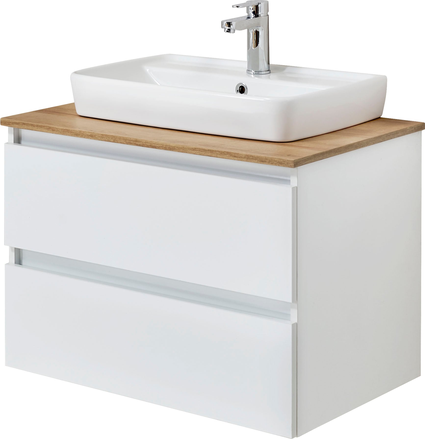 Image of Saphir Waschtisch "Quickset 360 Waschplatz mit Keramik-Aufsatzbecken, wandhängend" Waschtischplatte, 78 cm breit, Weiss Glanz, 2 Schubladen