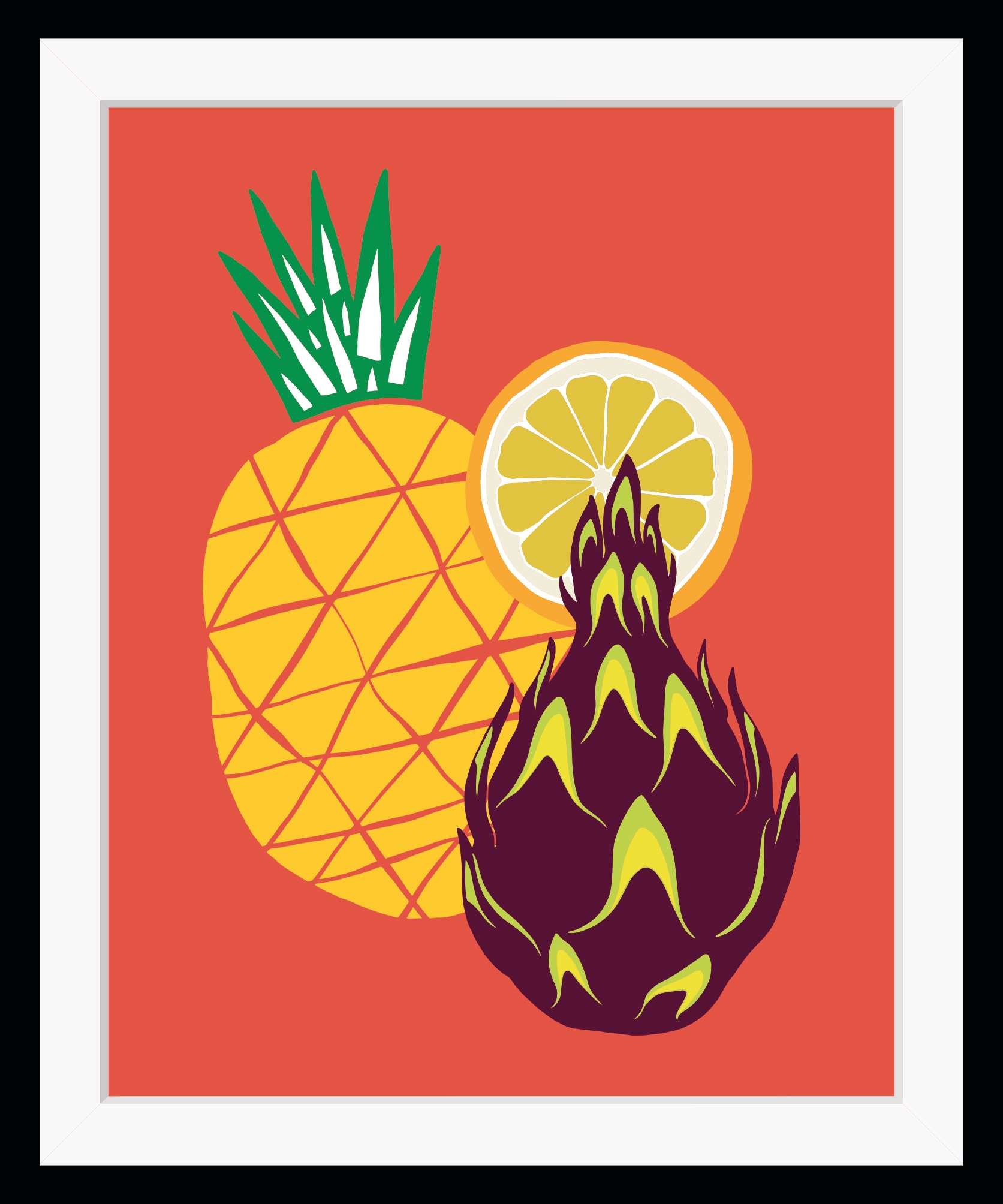 Image of queence Bild "Carl" Ananas Essen Lebensmittel Obst Obst Bilder HD Premium Poster-Druck inkl. Holzrahmen