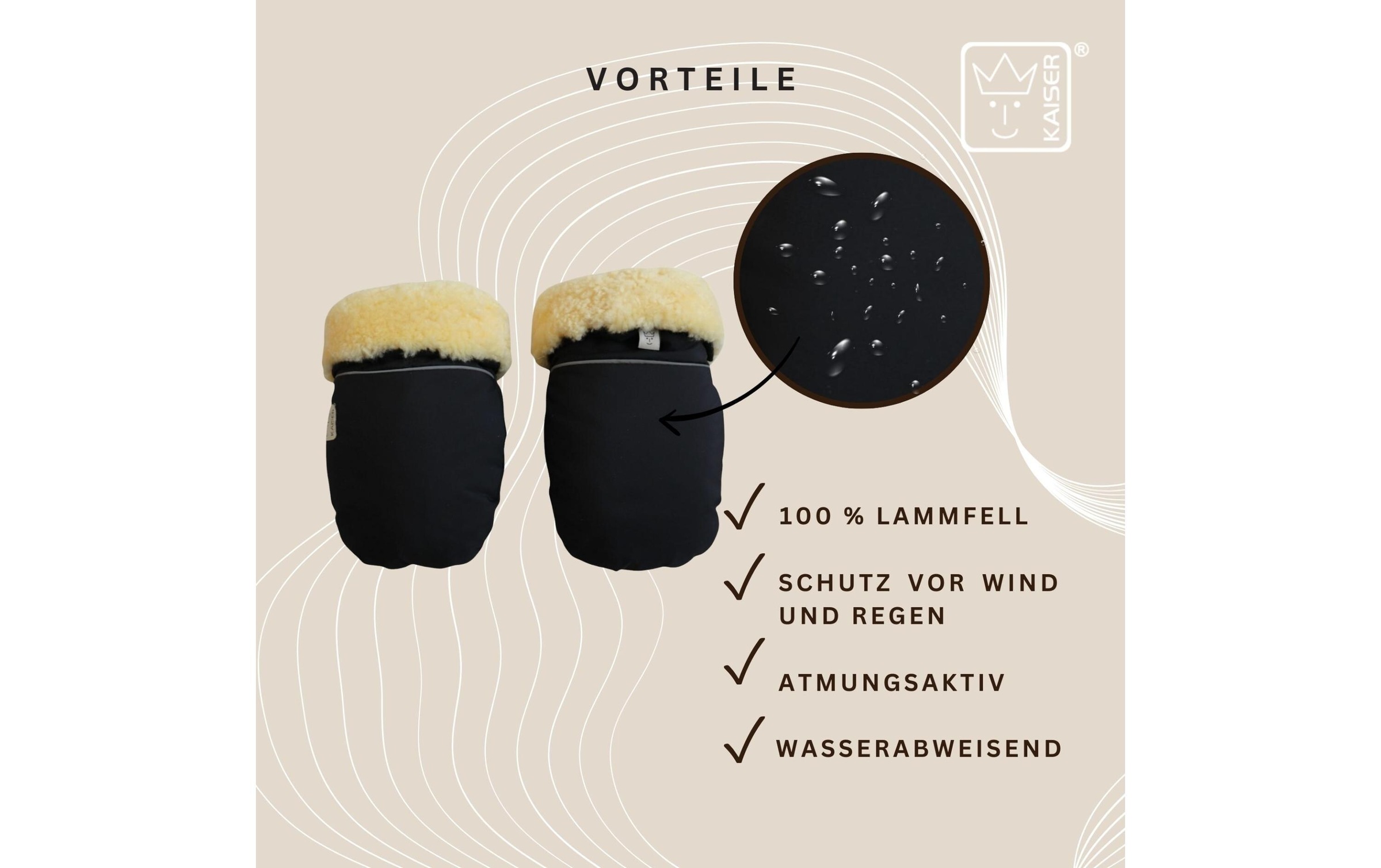 Kaiser Kinderwagen-Handwärmer »Handschuh Reflect Kiwa« Lammfell-Kinderwagenhandschuh