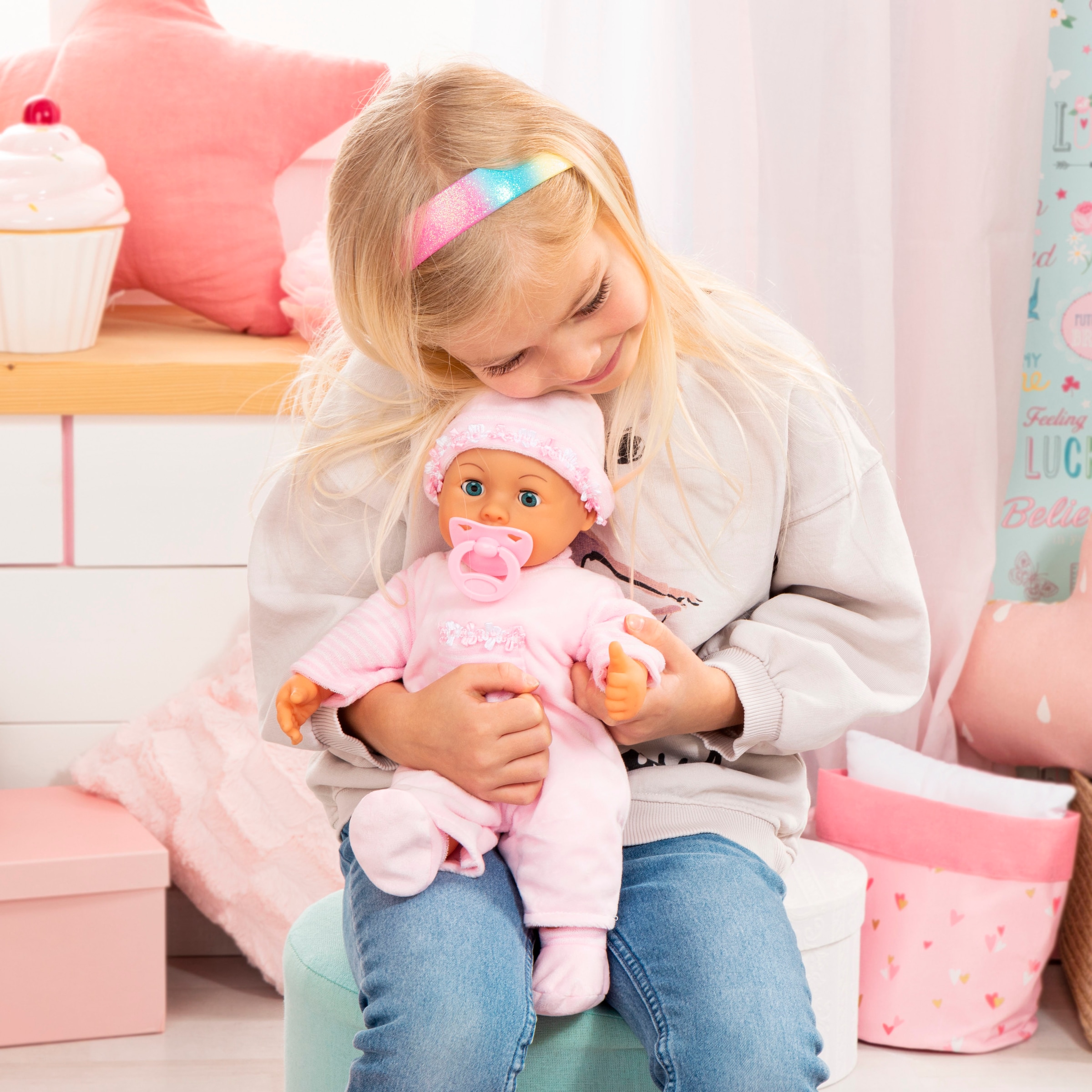 Bayer Babypuppe »First Words Baby, 38 cm rosa« mit Schlafaugen und Babygeräuschen