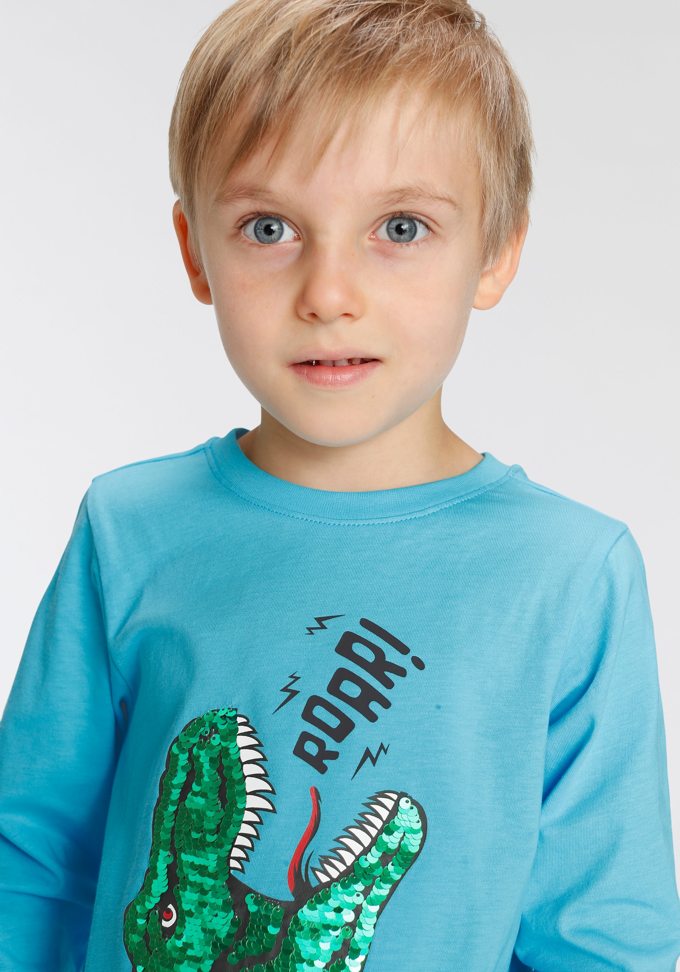 ✌ KIDSWORLD Langarmshirt »mit Dino-Motiv Acheter en Wendepailletten« ligne aus