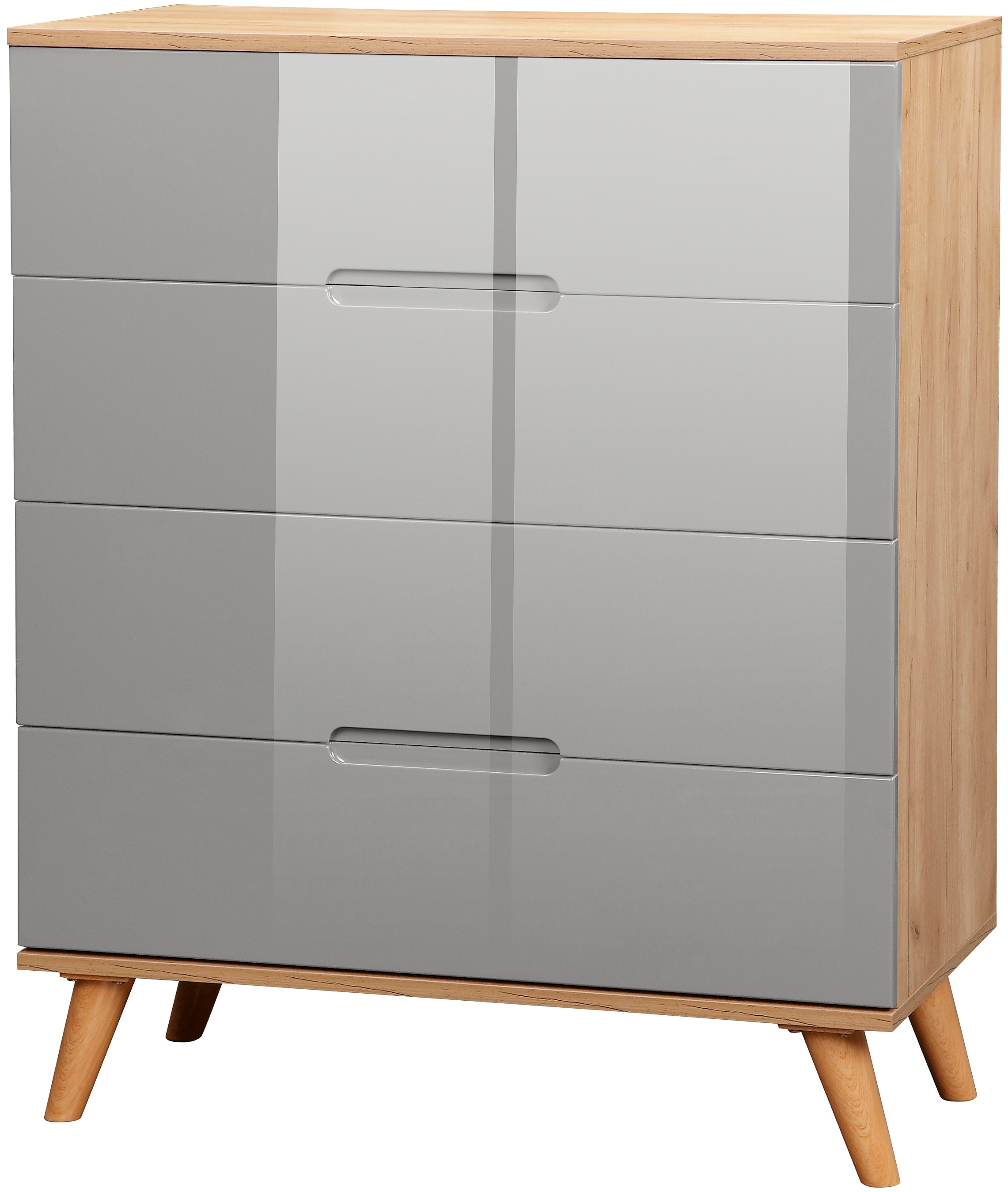 Image of GOODproduct Schubkastenkommode "Lund Schlafzimmerschrank Wäscheschrank mit hochglänzenden Fronten" Kommode mit 4 Schubladen für viel Stauraum, Schlafzimmerkommode Bestseller im skandinavischem Design