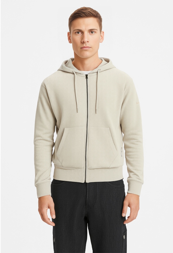 Image of Jack & Jones Kapuzensweatjacke "JJECHARGE Hoodie mit Rippbündchen und praktischen Taschen" unifarben, modisch, loose fit, Baumwollmischung, Kapuze