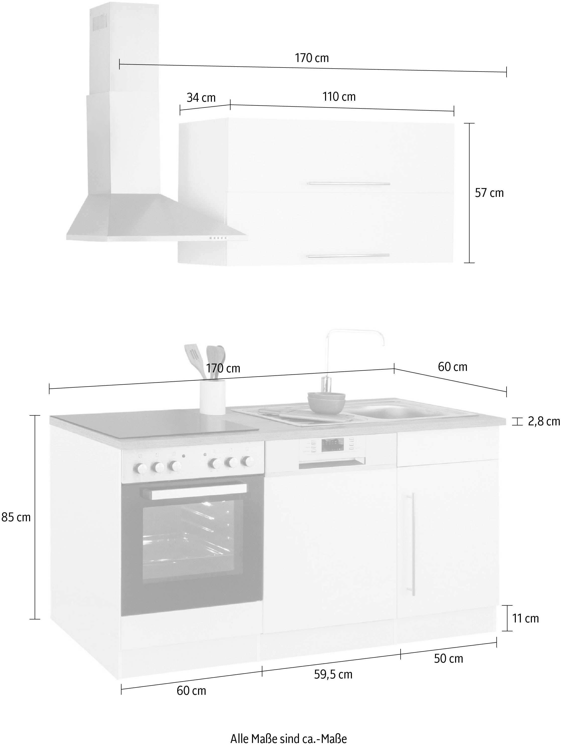 KOCHSTATION Kitchenette »KS-Samos« largeur 170 cm, avec ou sans appareils électriques, avec plan de travail