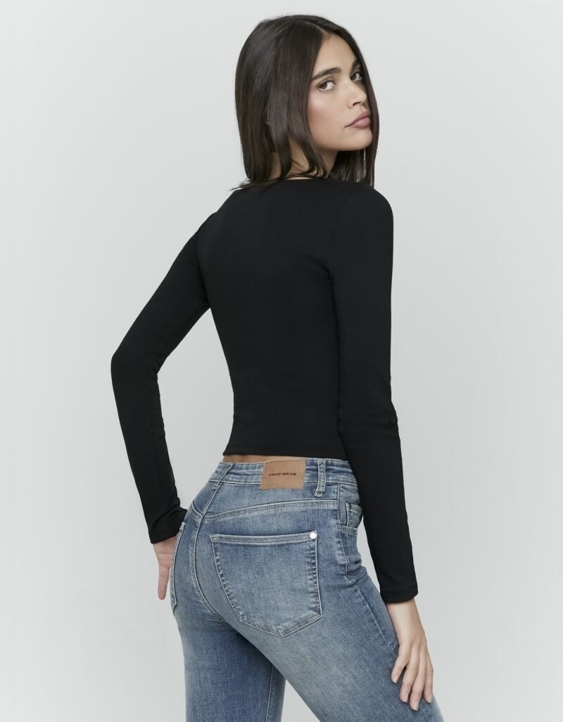 Tally Weijl Langarmshirt »STSCONIGELO« Baumwollmischung, Basic Shirt mit Rundhals-Ausschnitt